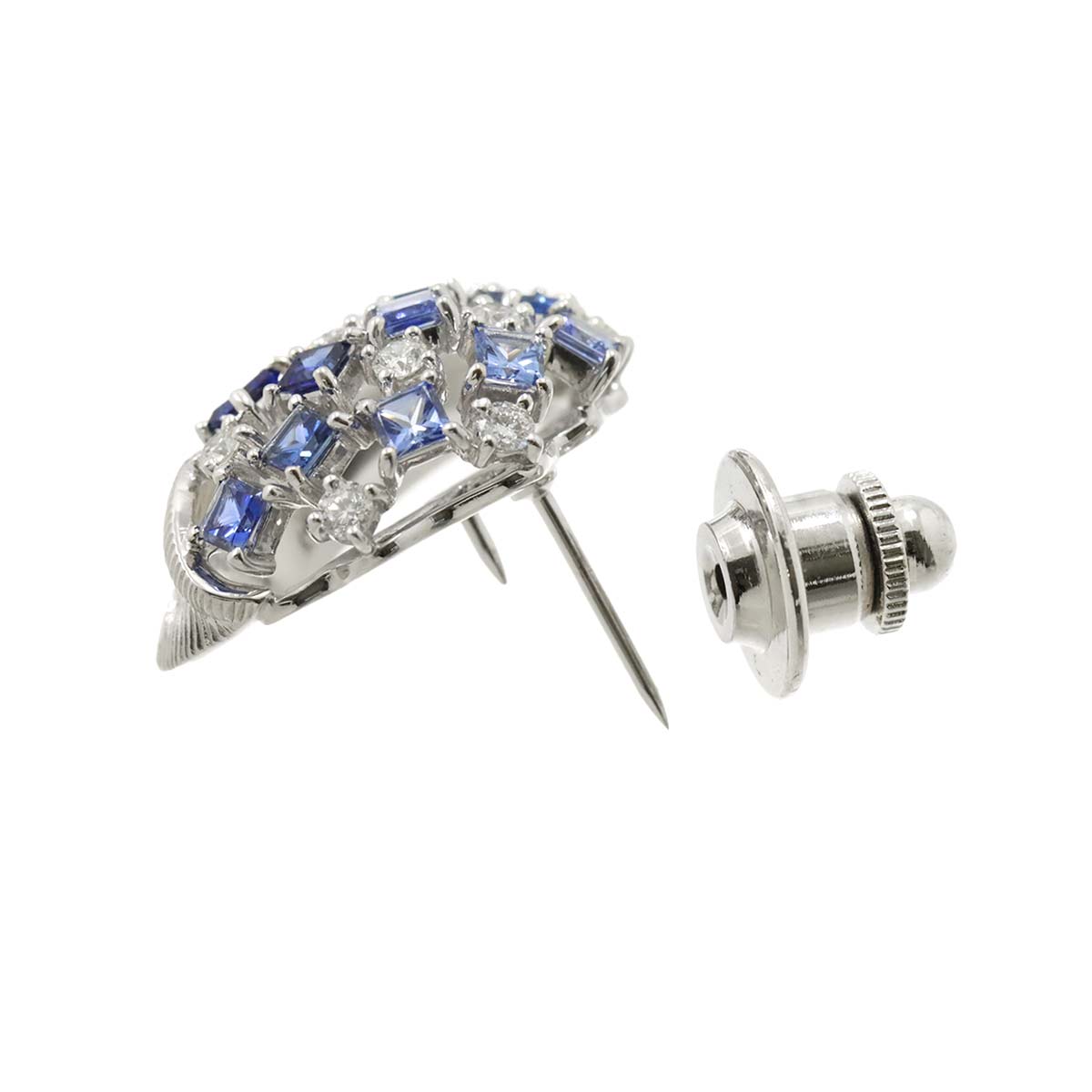 Sapphire 1.53ct Diamond 0.30ct Pin Brooch 18K White Gold 750