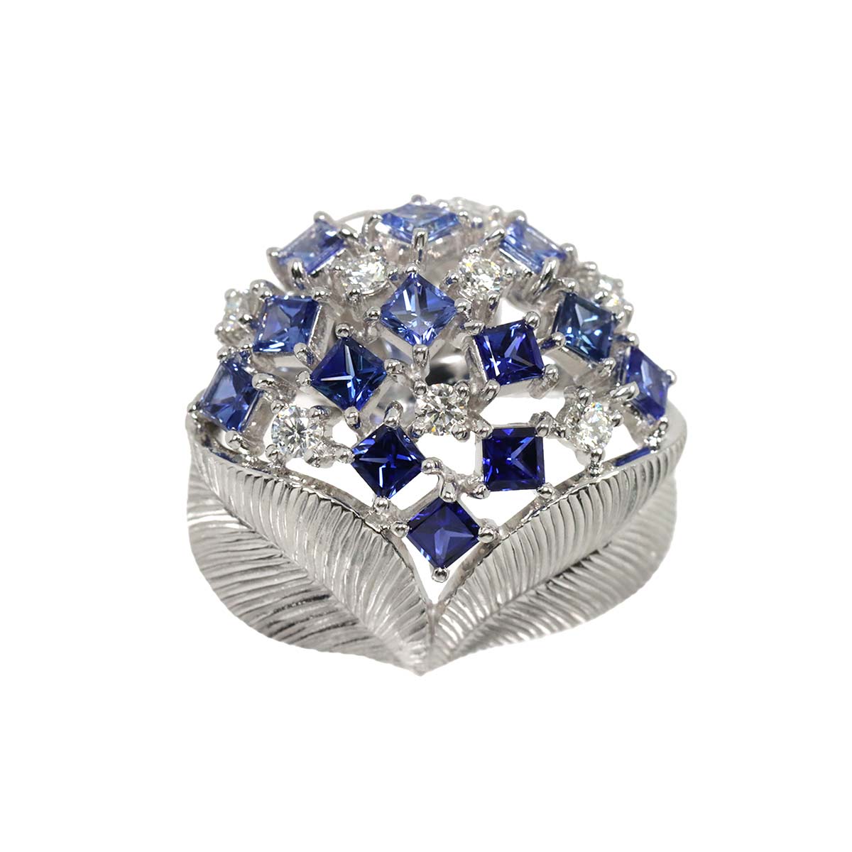 Sapphire 1.53ct Diamond 0.30ct Pin Brooch 18K White Gold 750