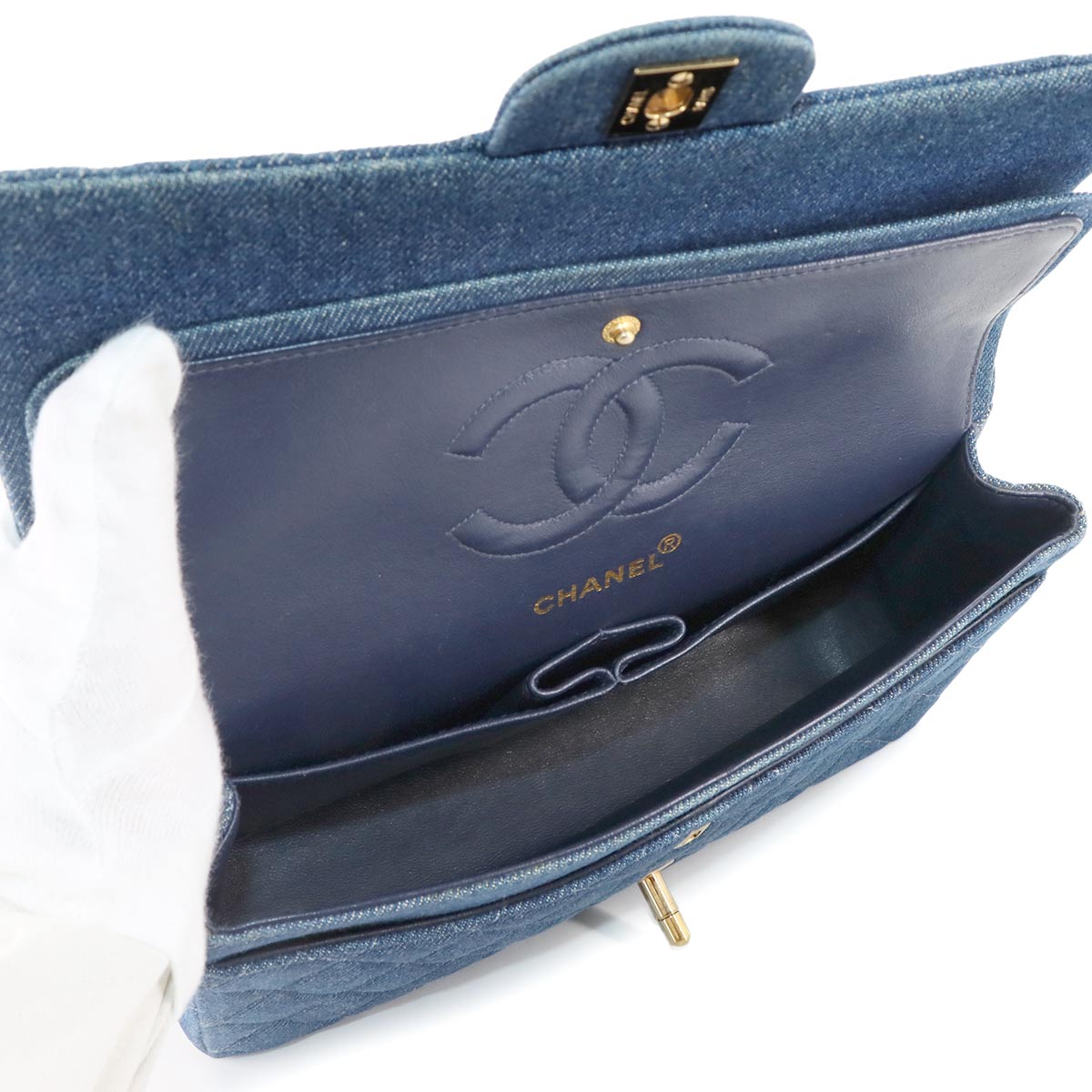 Medium Classic Double Flap Chain Bag 25cm Denim Blue A01112