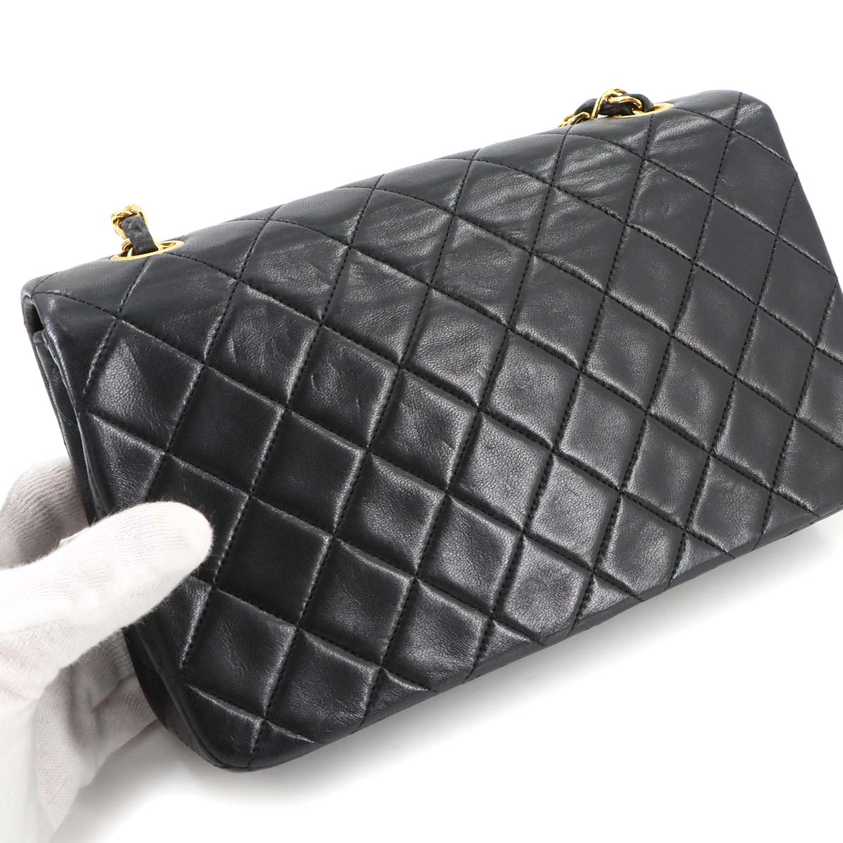 Matelasse Chain Shoulder Bag Leather Black Purse