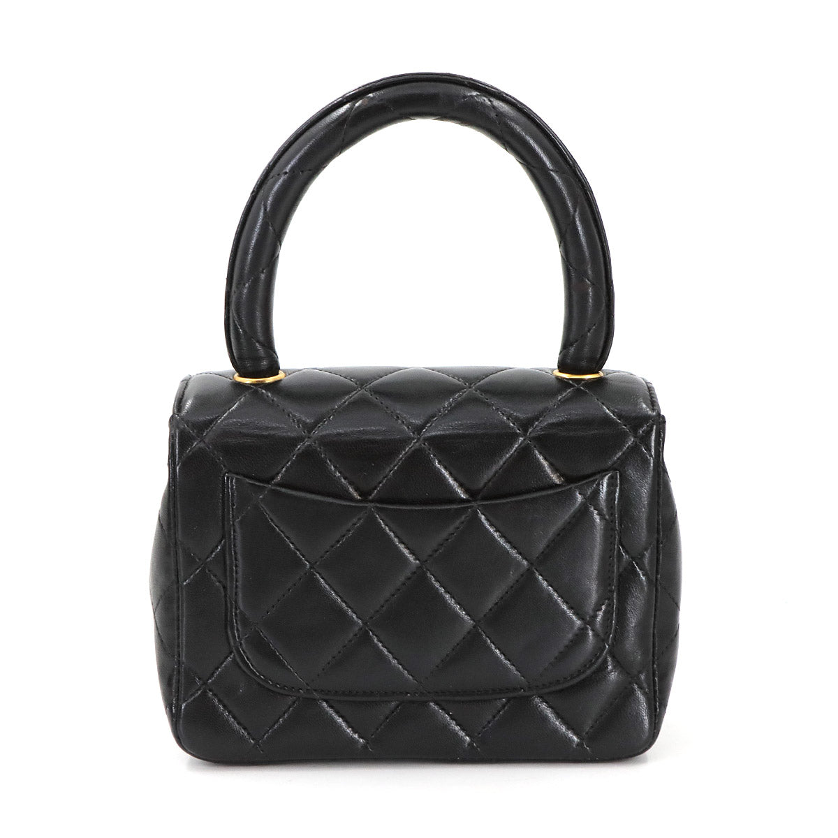 Pair Matelasse Hand Bag Leather Black Vintage Purse