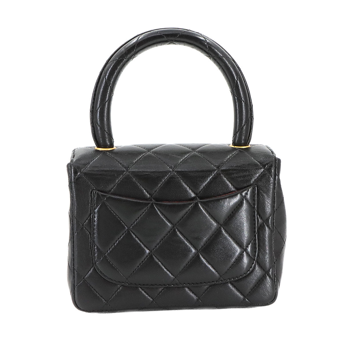 Pair Matelasse Hand Bag Leather Black Vintage Purse