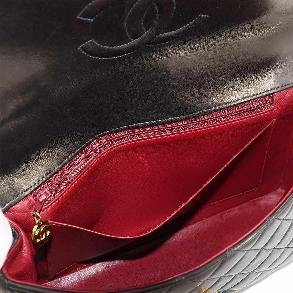 Pair Matelasse Hand Bag Leather Black Vintage Purse