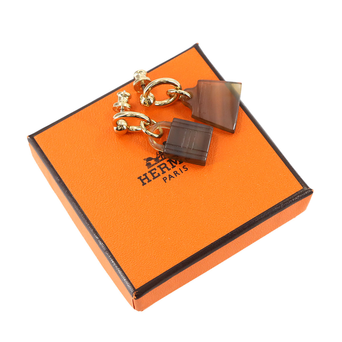 Maroquinier Earrings Buffalo Horn Brown Gold Accessory