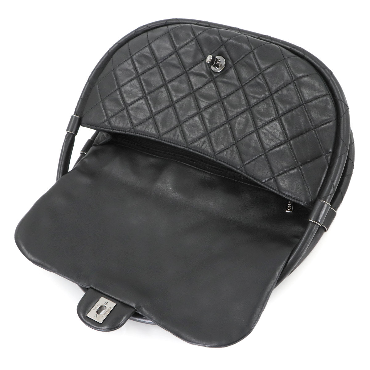 Matelasse Hula Hoop Hand Bag Leather Black Purse