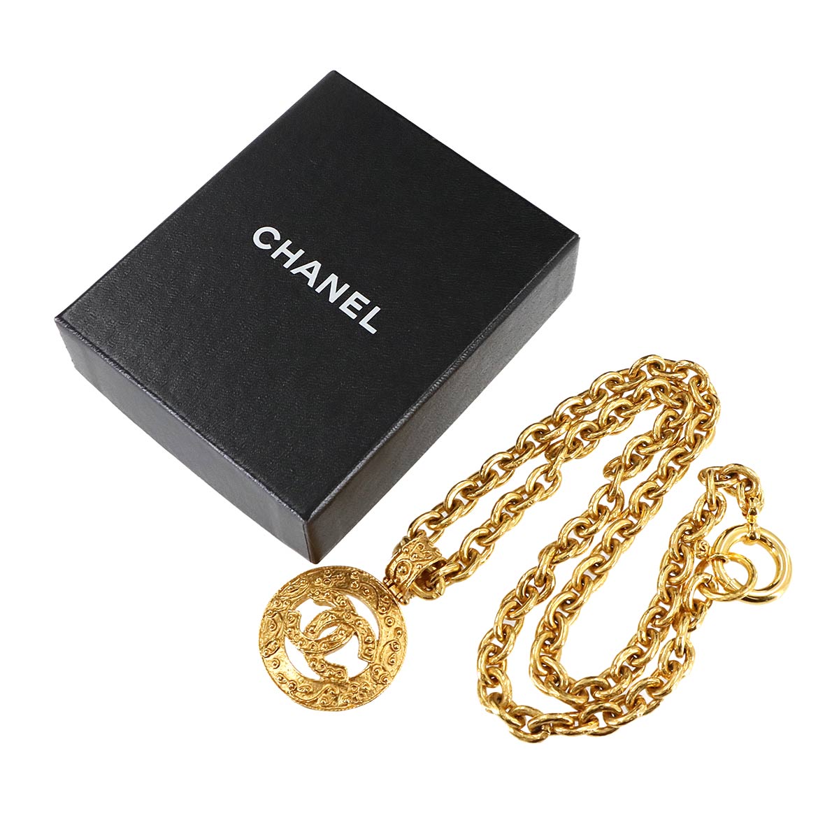 Coco Logos Long Necklace Gold 94A Accessory Vintage