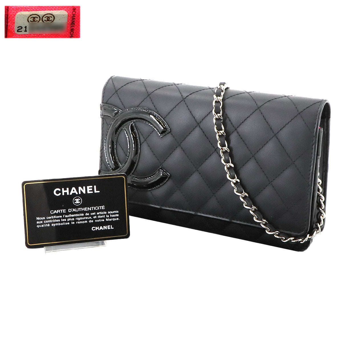 Cambon Line Chain Long Wallet Leather Enamel Black A46646