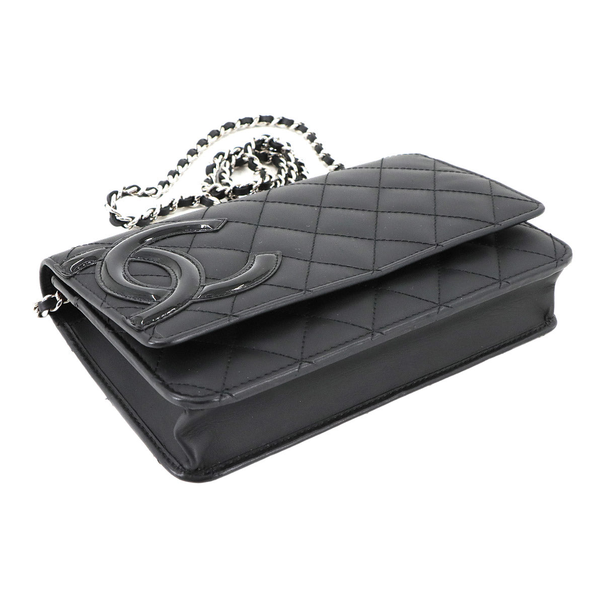 Cambon Line Chain Long Wallet Leather Enamel Black A46646