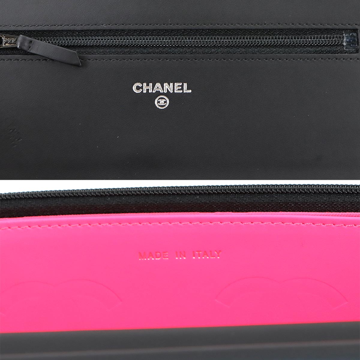 Cambon Line Chain Long Wallet Leather Enamel Black A46646