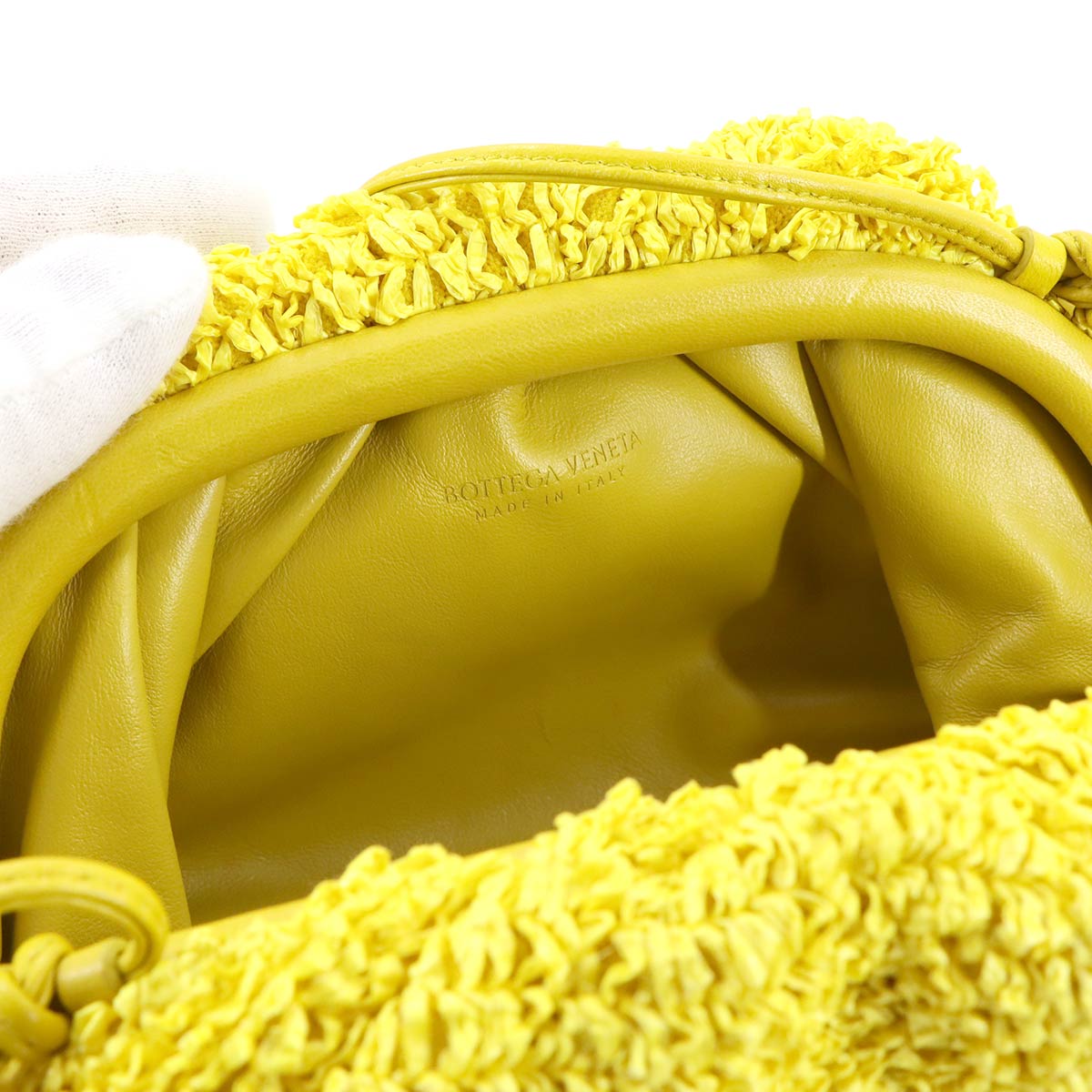 Mini The Pouch Shoulder Bag Raffia Leather Yellow 585852