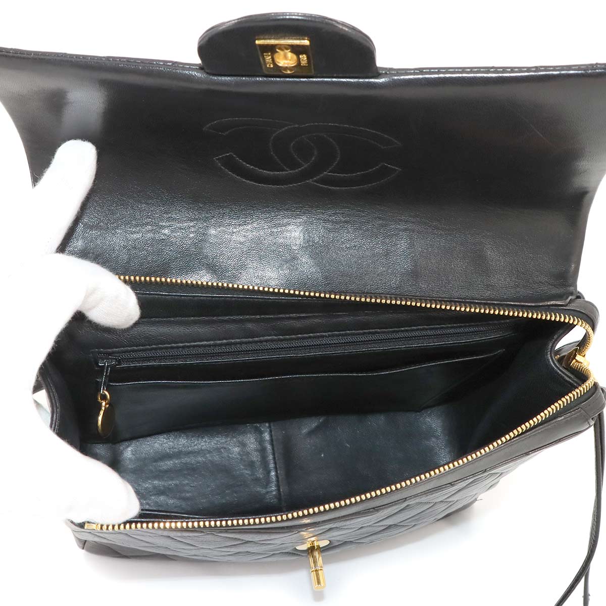 Matelasse Chain Backpack Leather Black Purse Vintage