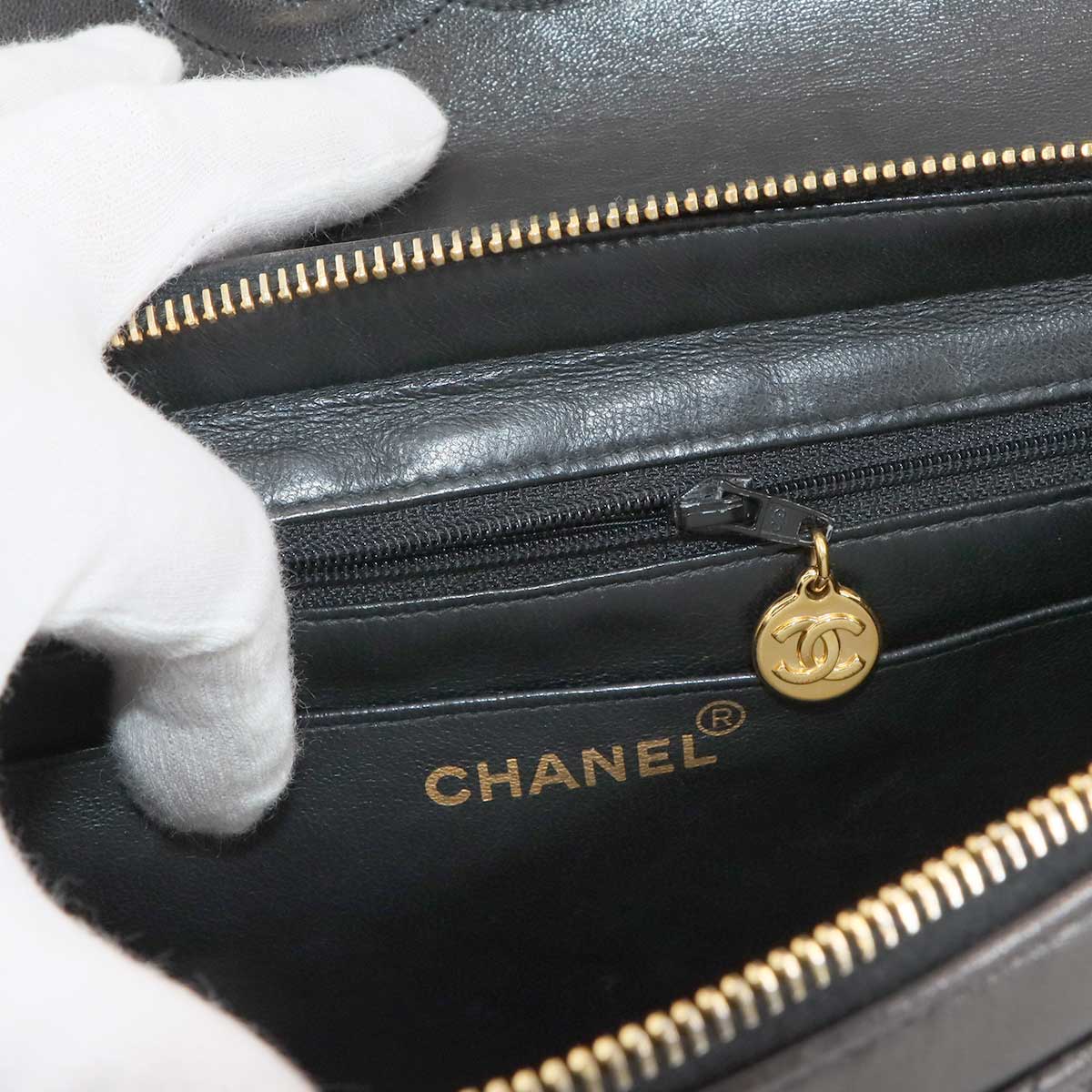 Matelasse Chain Backpack Leather Black Purse Vintage