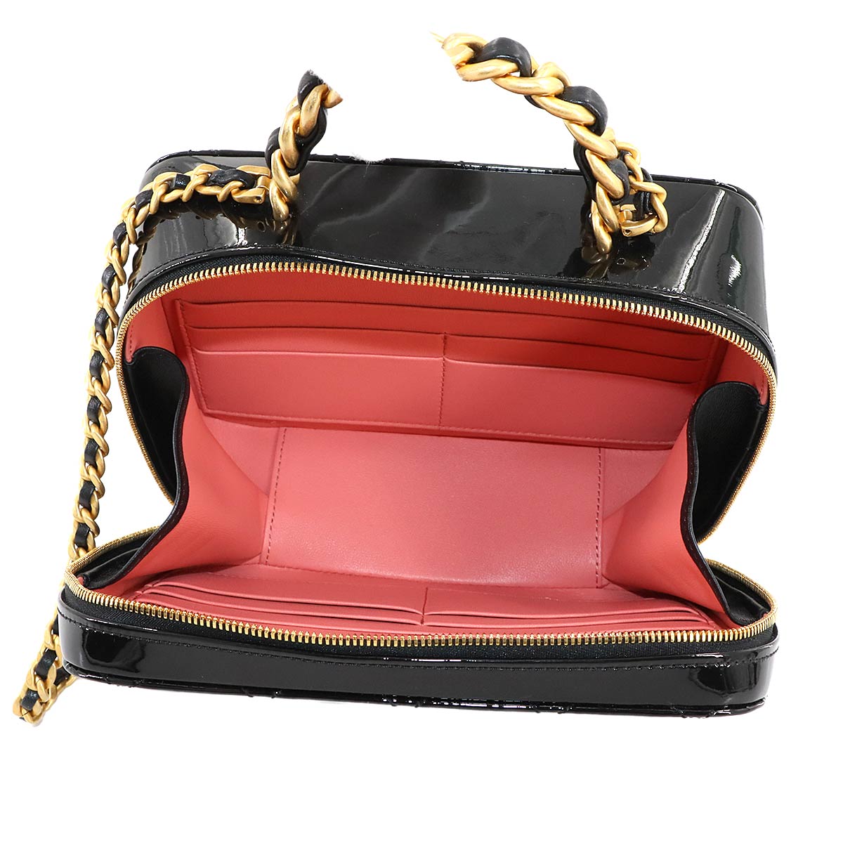 Vanity 2way Hand Chain Shoulder Bag Enamel Black AS3319 Purse