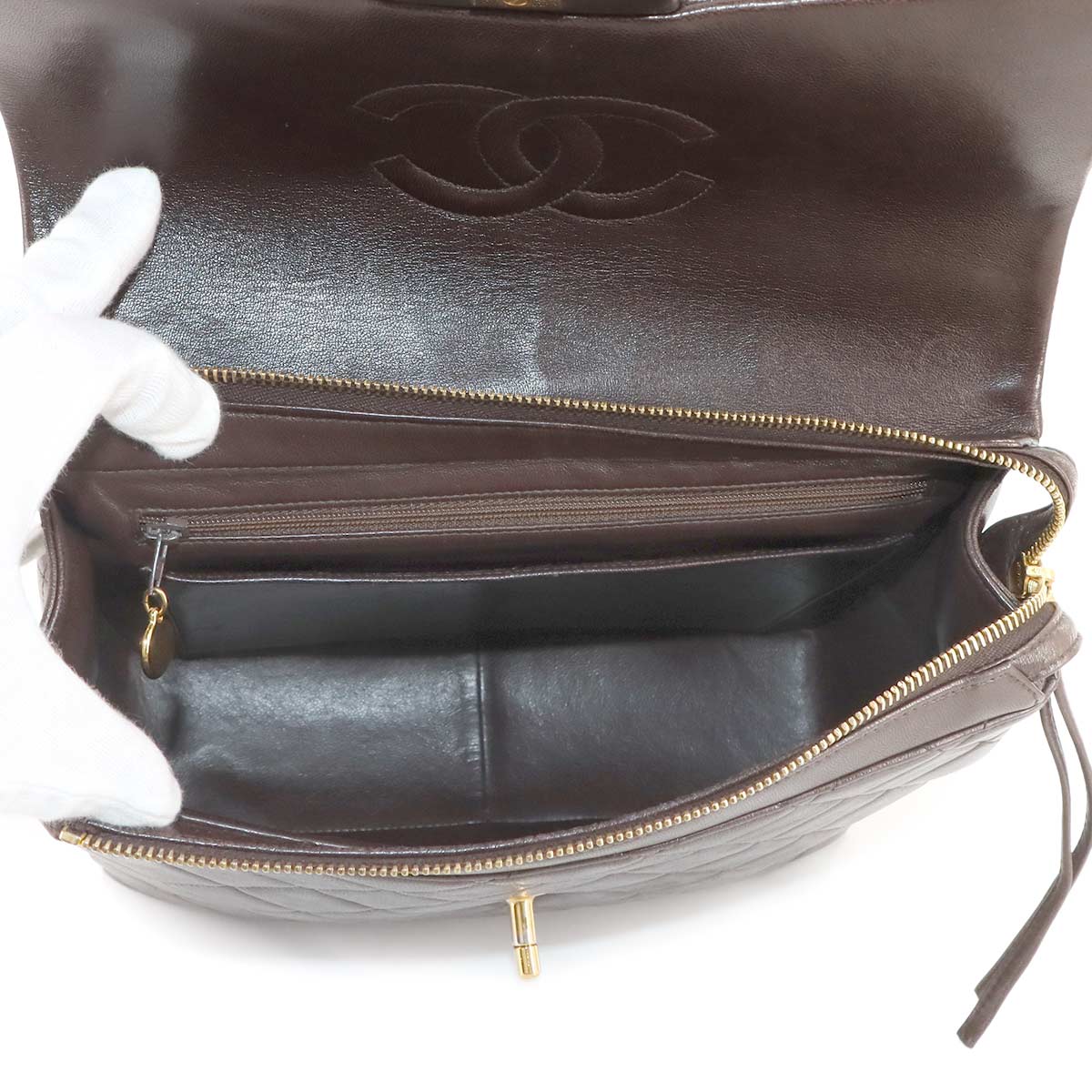 Matelasse Chain Backpack Leather Brown Purse Vintage