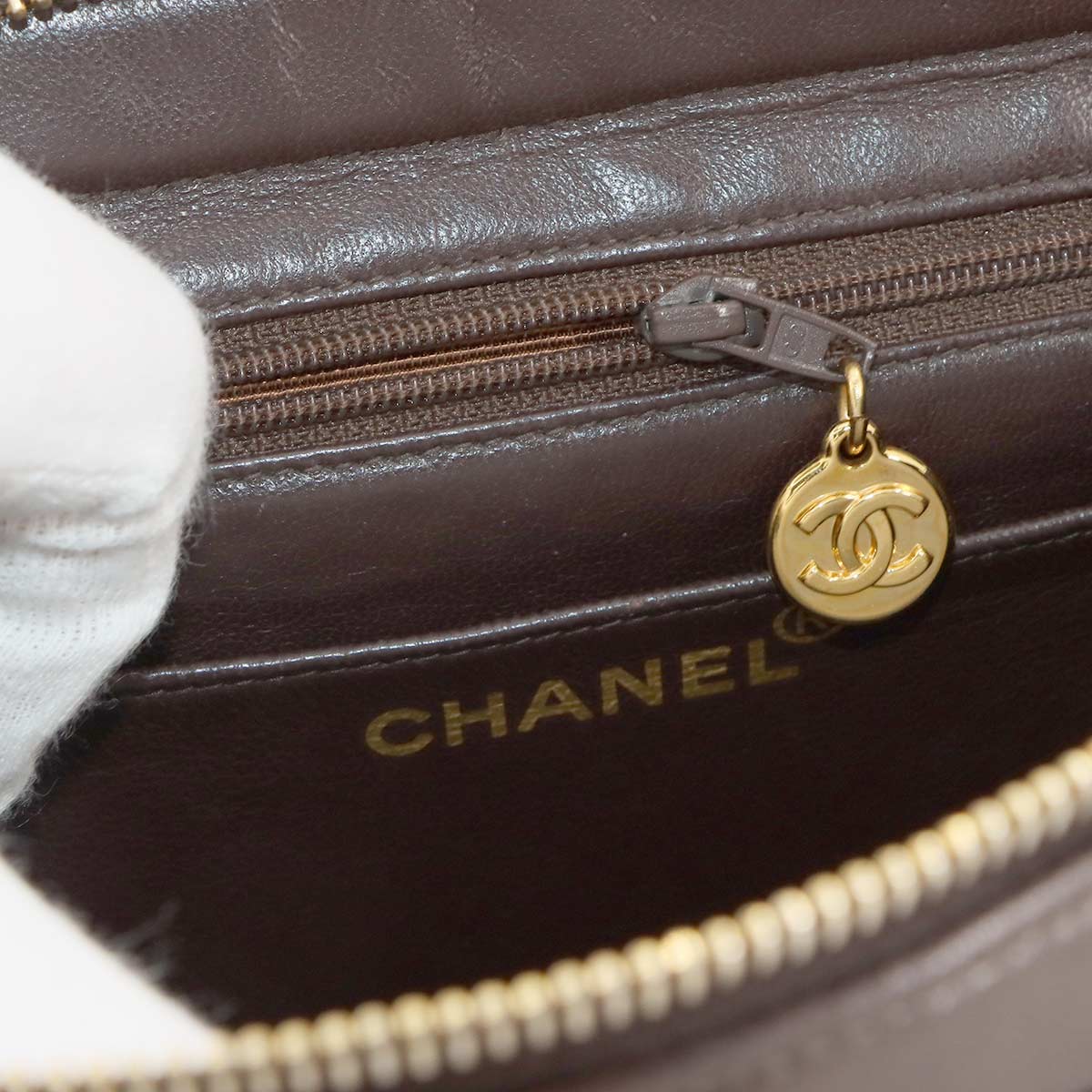 Matelasse Chain Backpack Leather Brown Purse Vintage