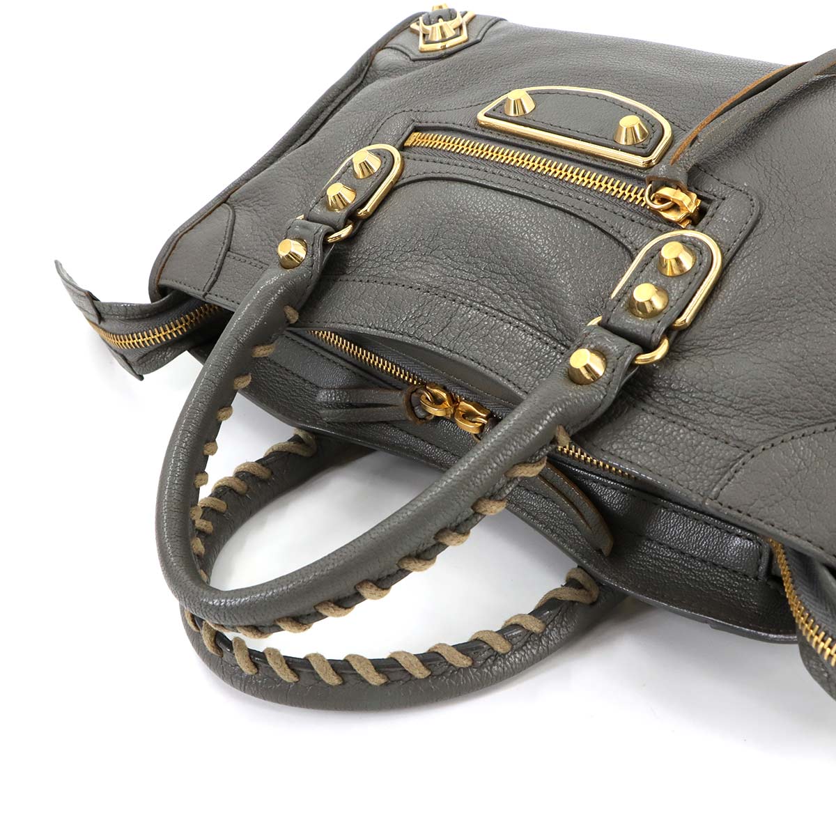 BALENCIAGA Metallic Edge City Hand Shoulder Bag Leather Gray 432831