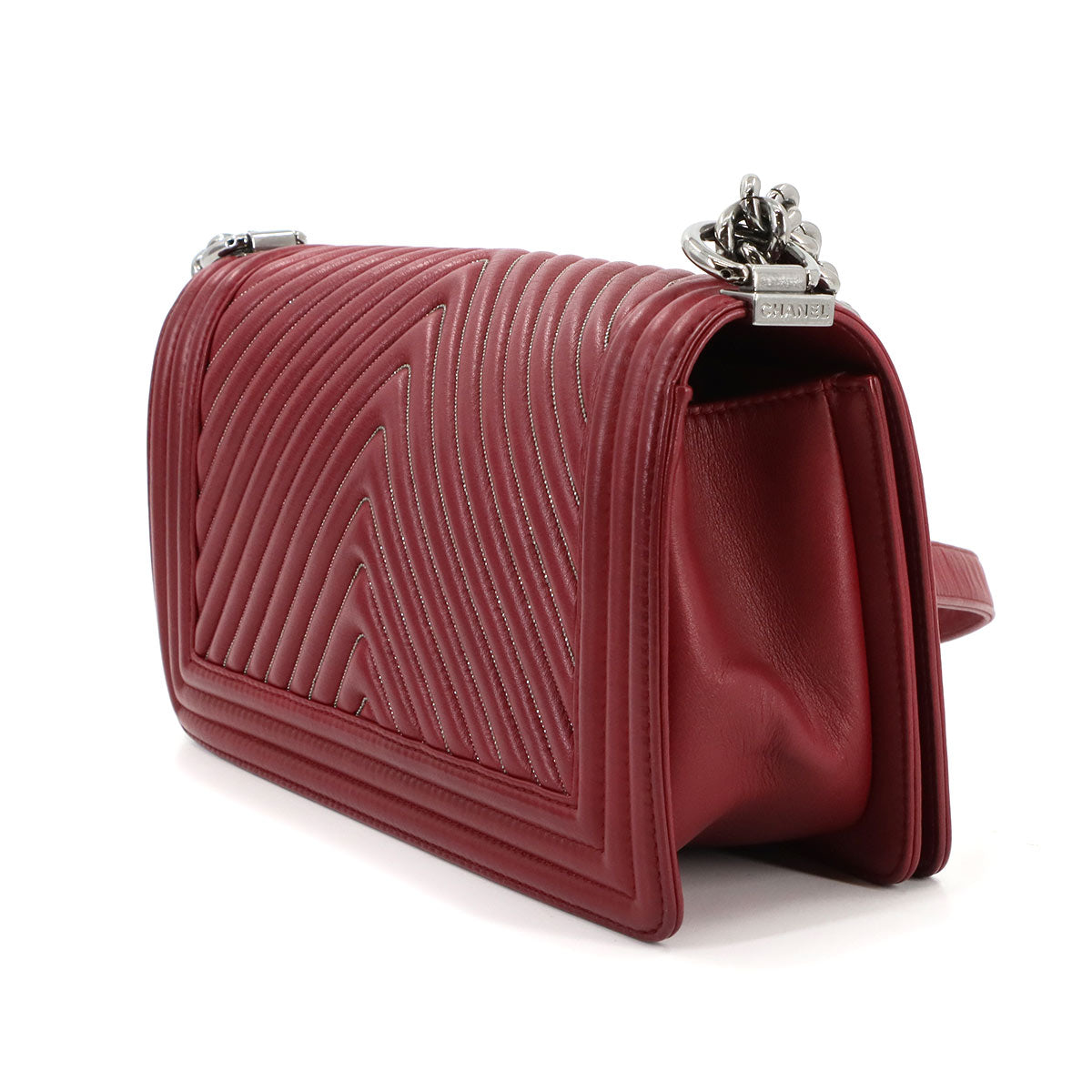 BOY CHANEL Chain Shoulder Bag Leather Red A67086 V stitch