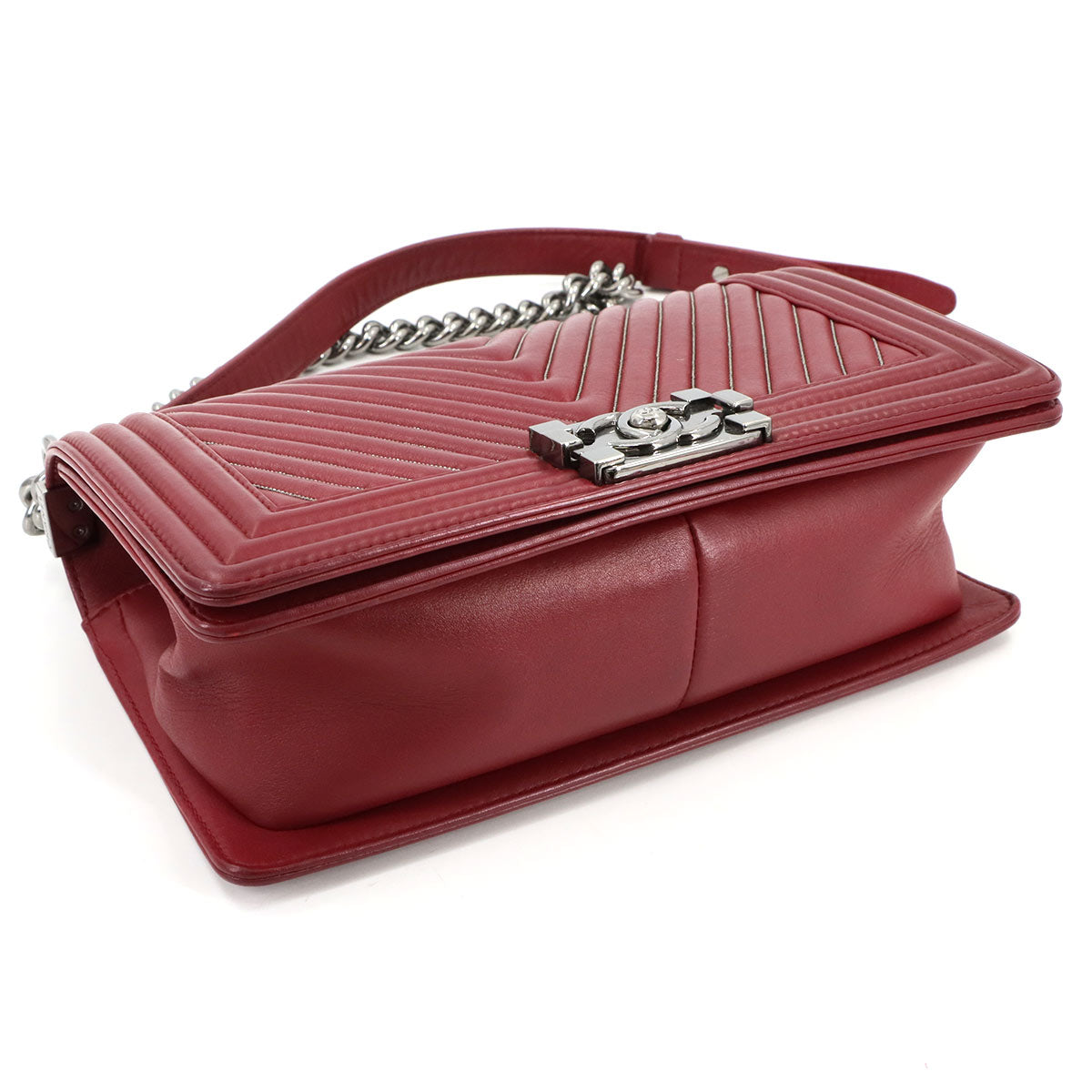 BOY CHANEL Chain Shoulder Bag Leather Red A67086 V stitch