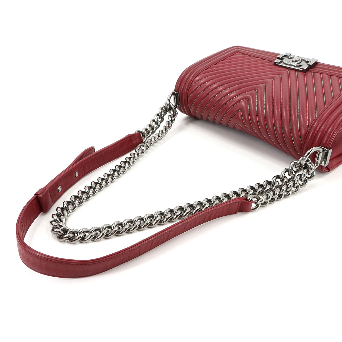 BOY CHANEL Chain Shoulder Bag Leather Red A67086 V stitch