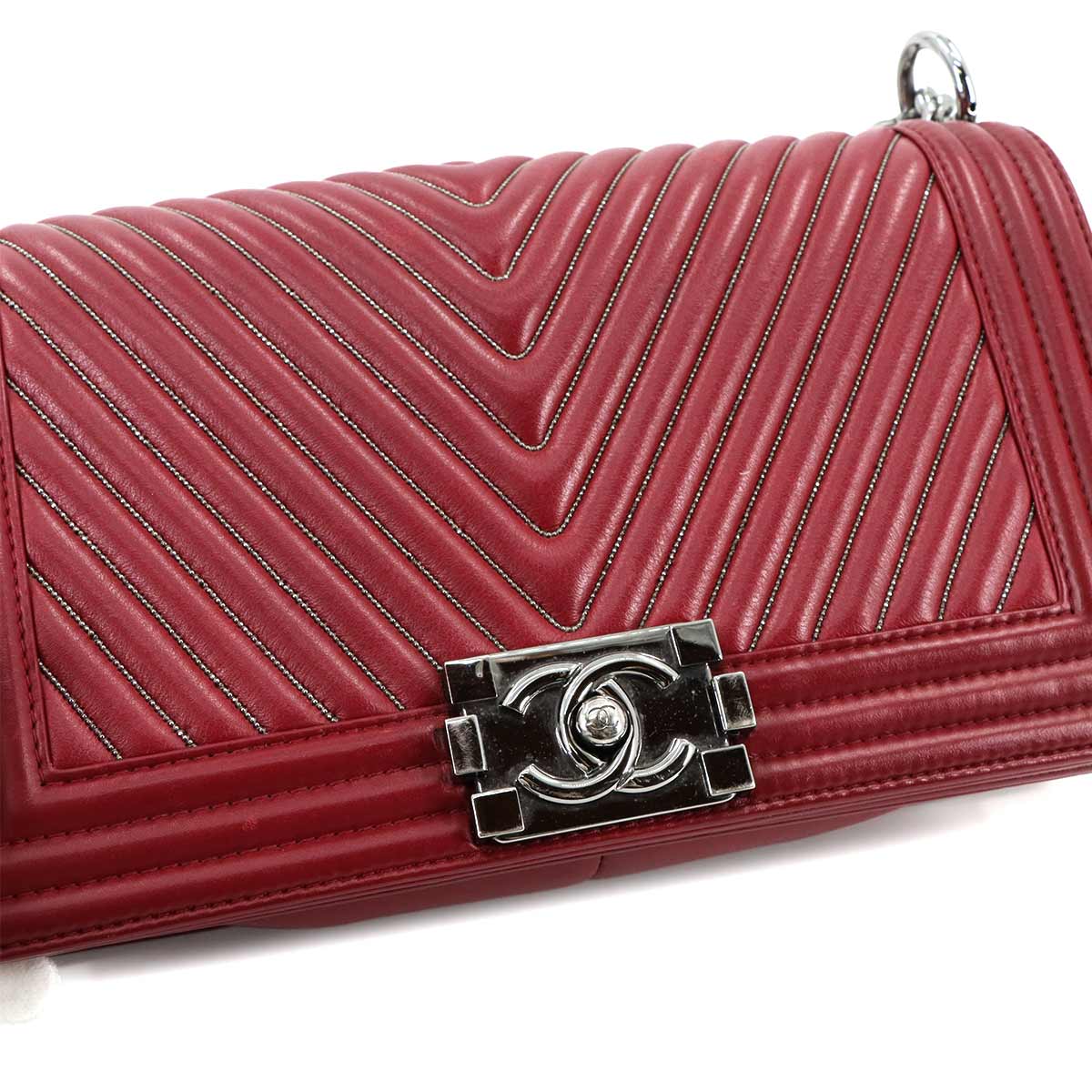 BOY CHANEL Chain Shoulder Bag Leather Red A67086 V stitch