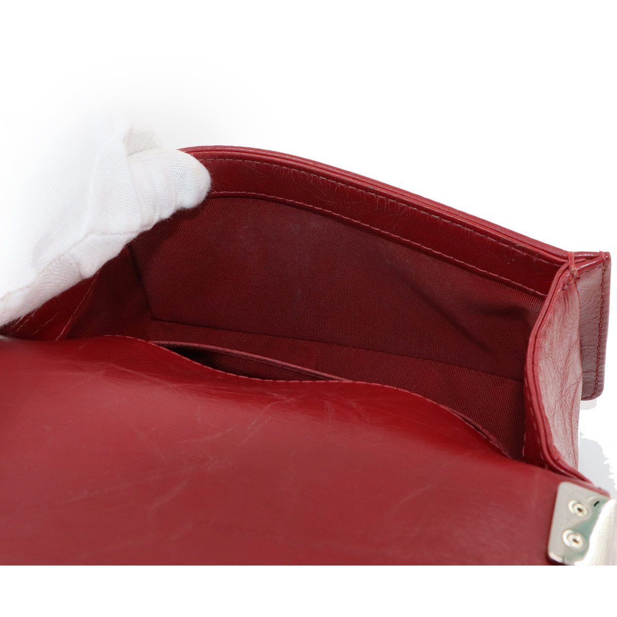 BOY CHANEL Small Chain Shoulder Bag Leather Red A67085 Chevron