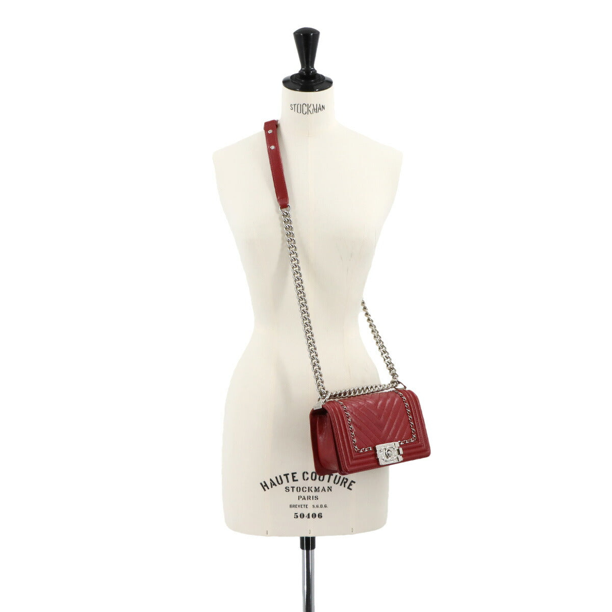 BOY CHANEL Small Chain Shoulder Bag Leather Red A67085 Chevron