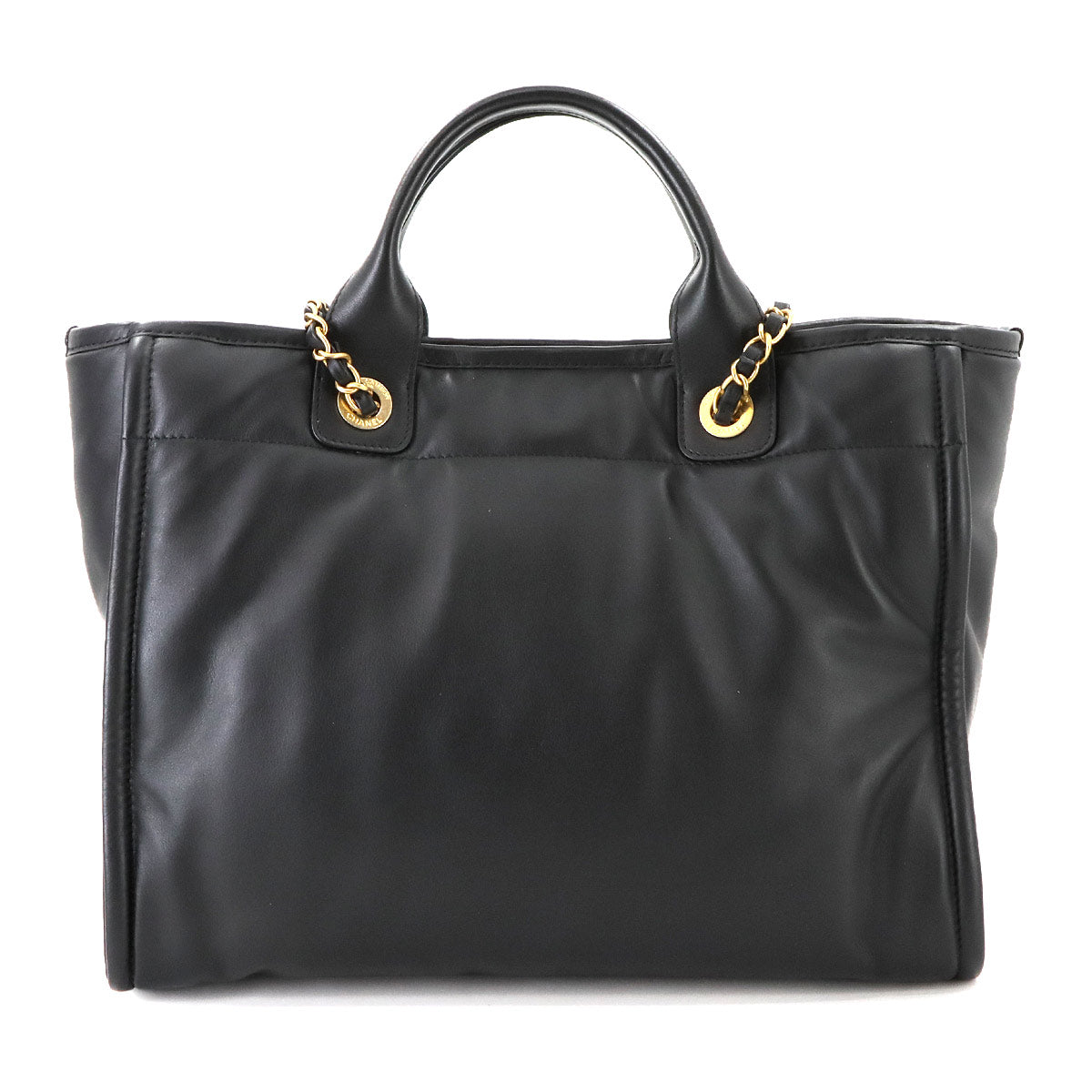 Deauville Tote Chain Shoulder Bag Leather Black AS3351