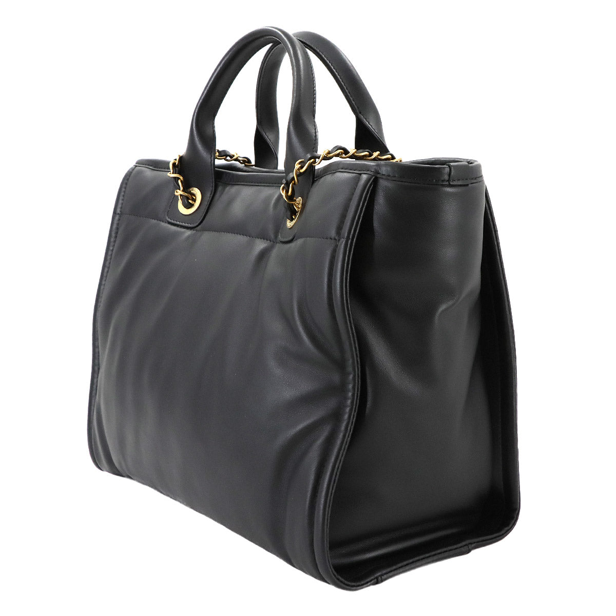 Deauville Tote Chain Shoulder Bag Leather Black AS3351