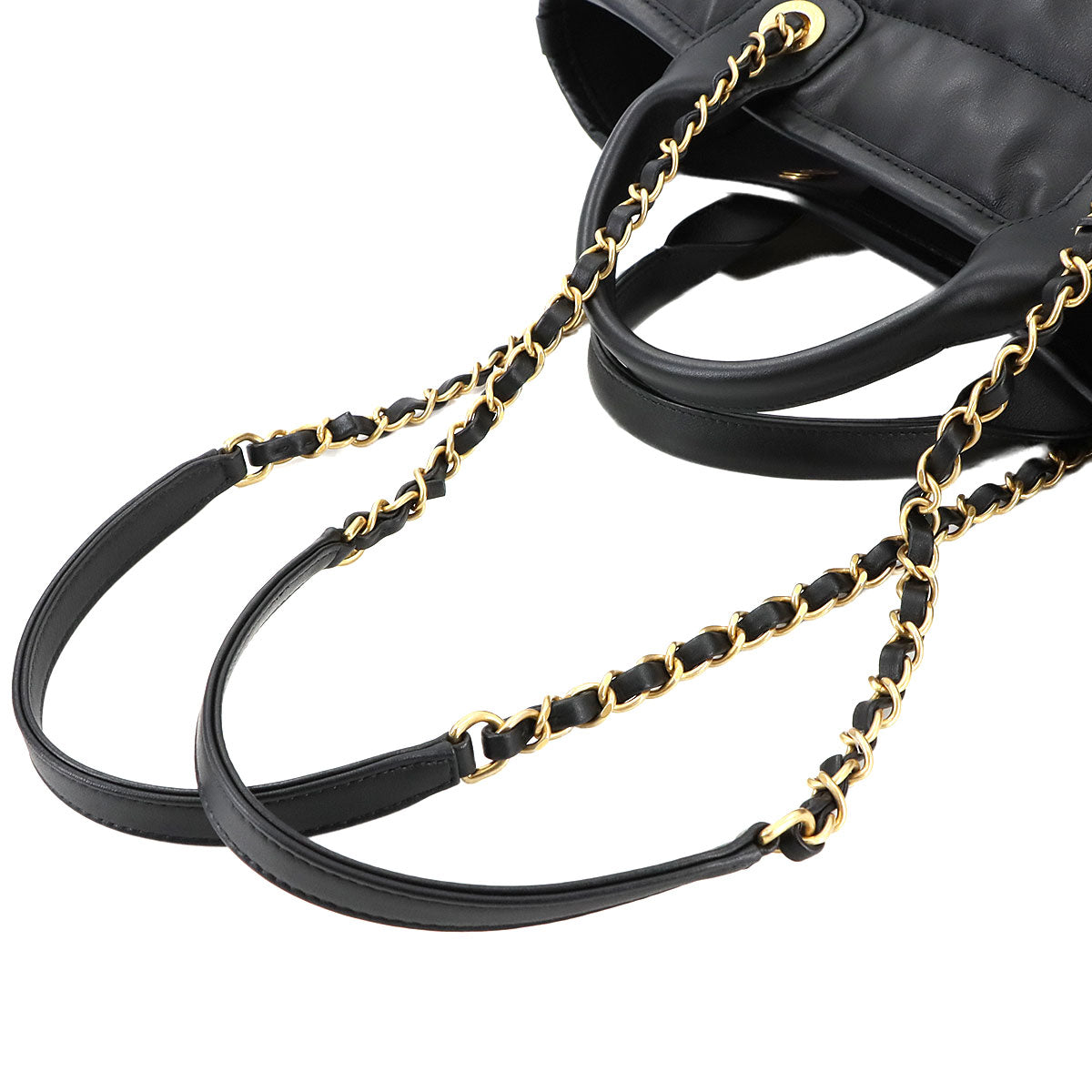 Deauville Tote Chain Shoulder Bag Leather Black AS3351