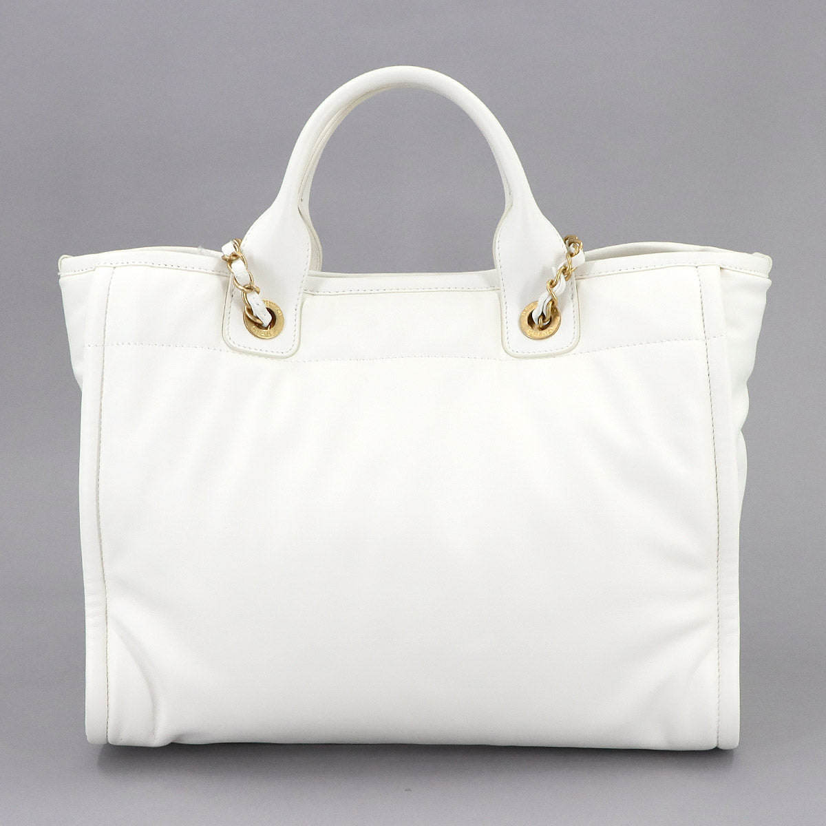 Deauville Tote Chain Shoulder Bag Leather White AS3351