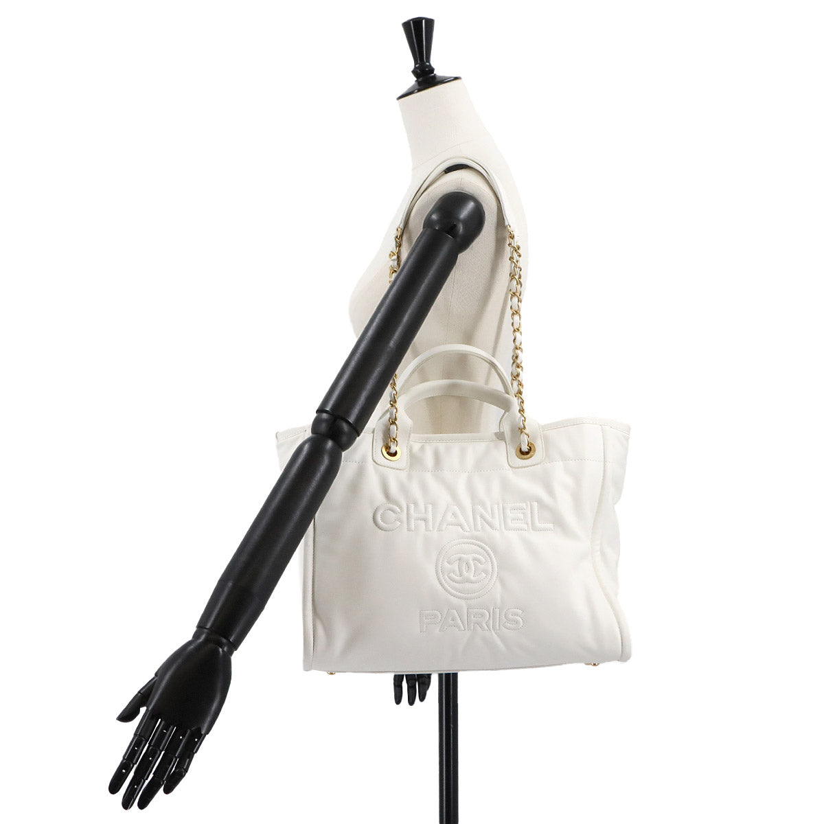 Deauville Tote Chain Shoulder Bag Leather White AS3351