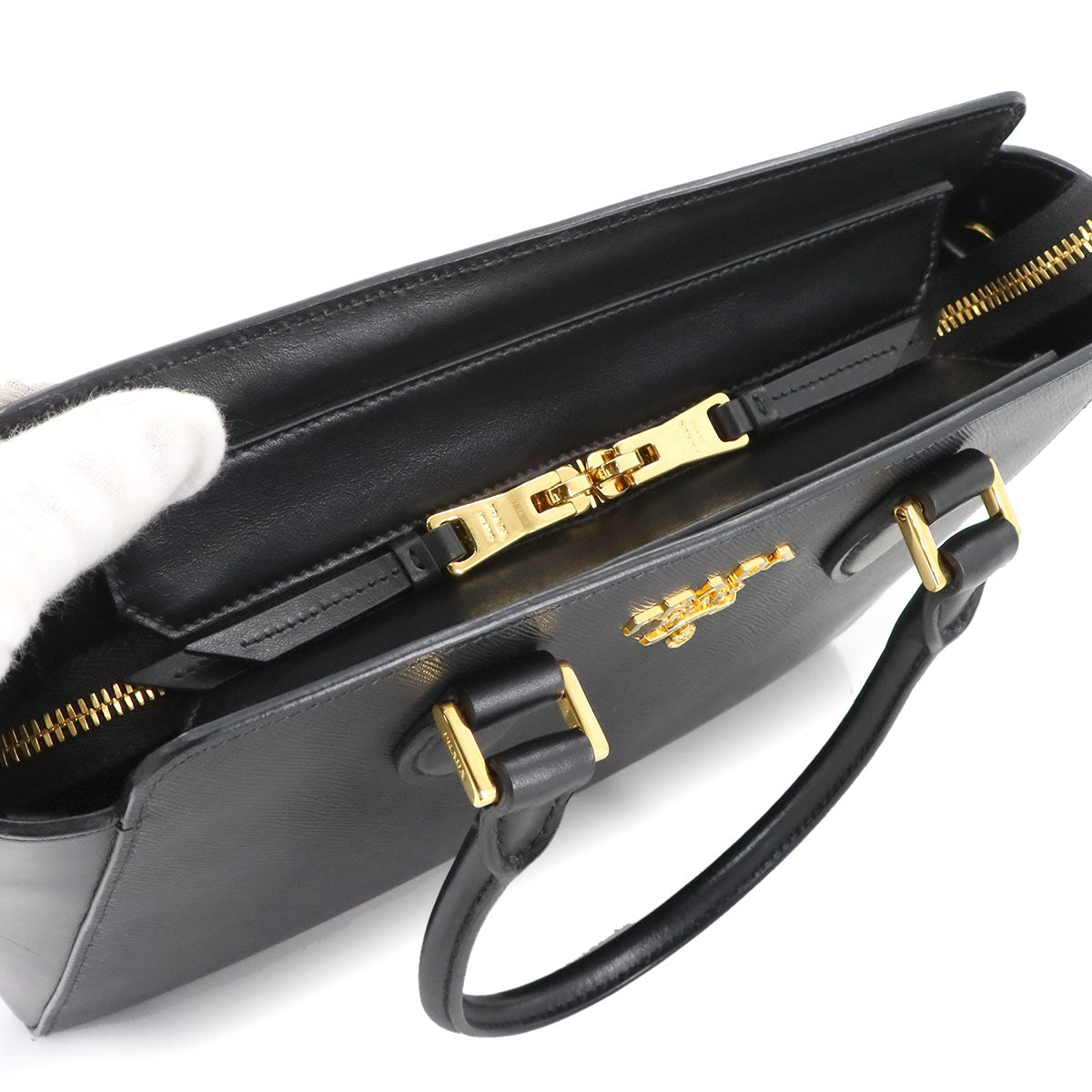 2way Hand Shoulder Bag Saffiano Leather Black 1BA113