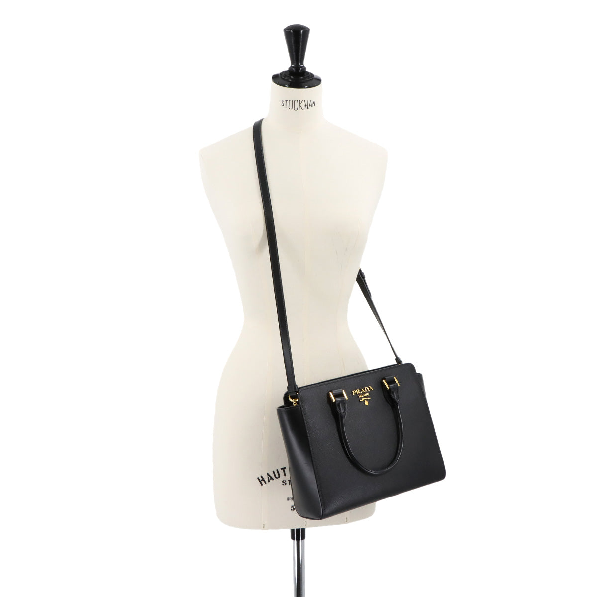 2way Hand Shoulder Bag Saffiano Leather Black 1BA113