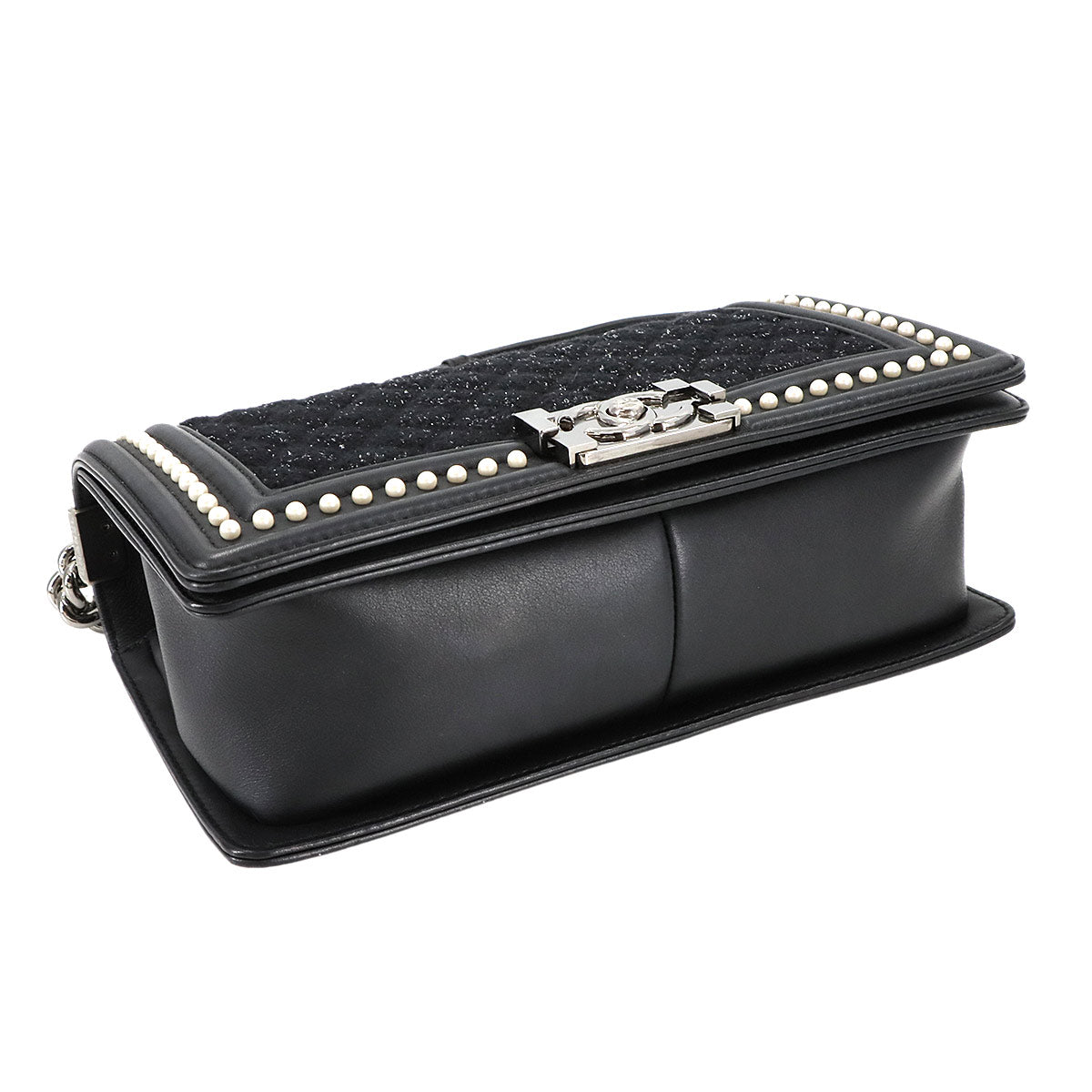 Boy Chanel Chain Shoulder Bag Tweed Leather Black A67086