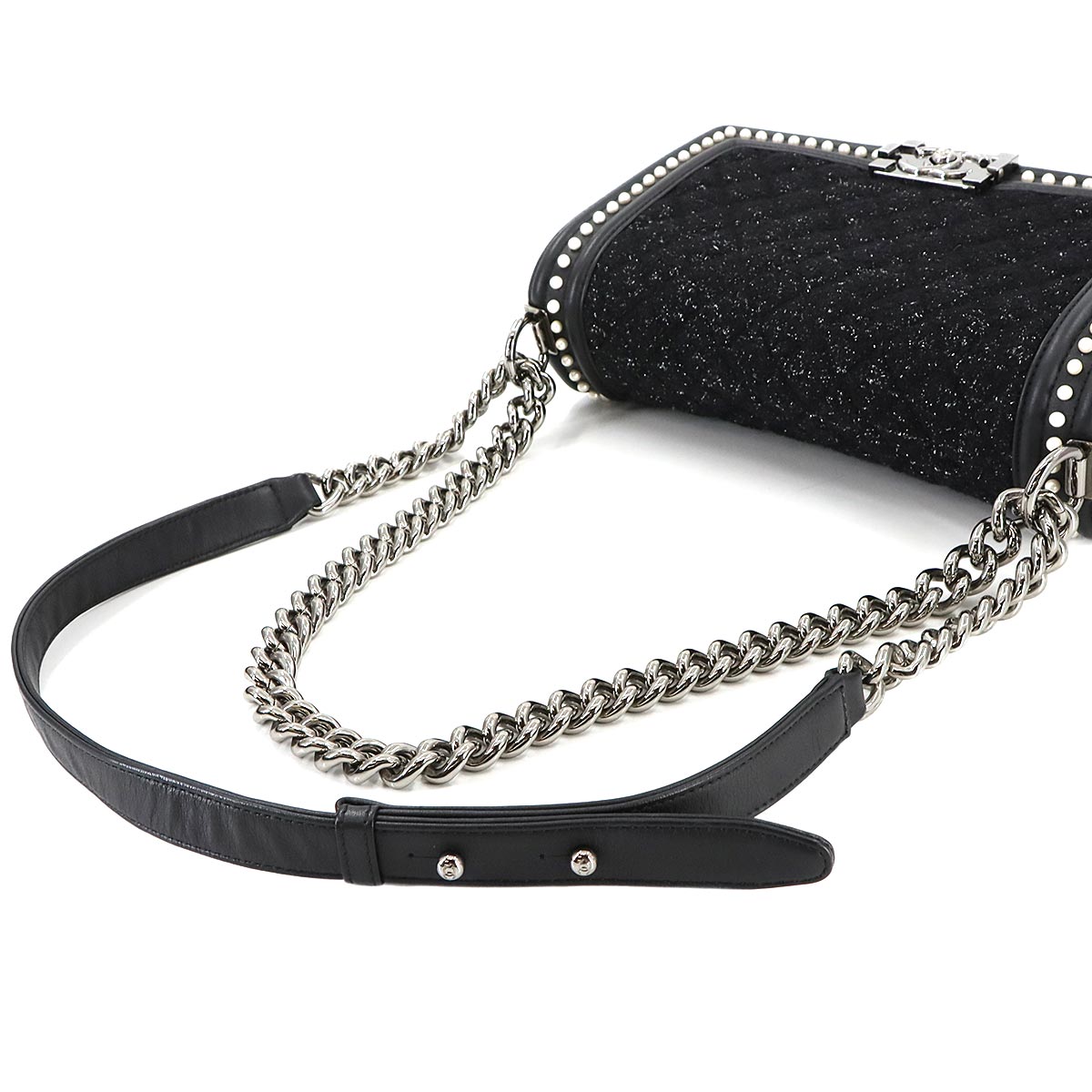 Boy Chanel Chain Shoulder Bag Tweed Leather Black A67086