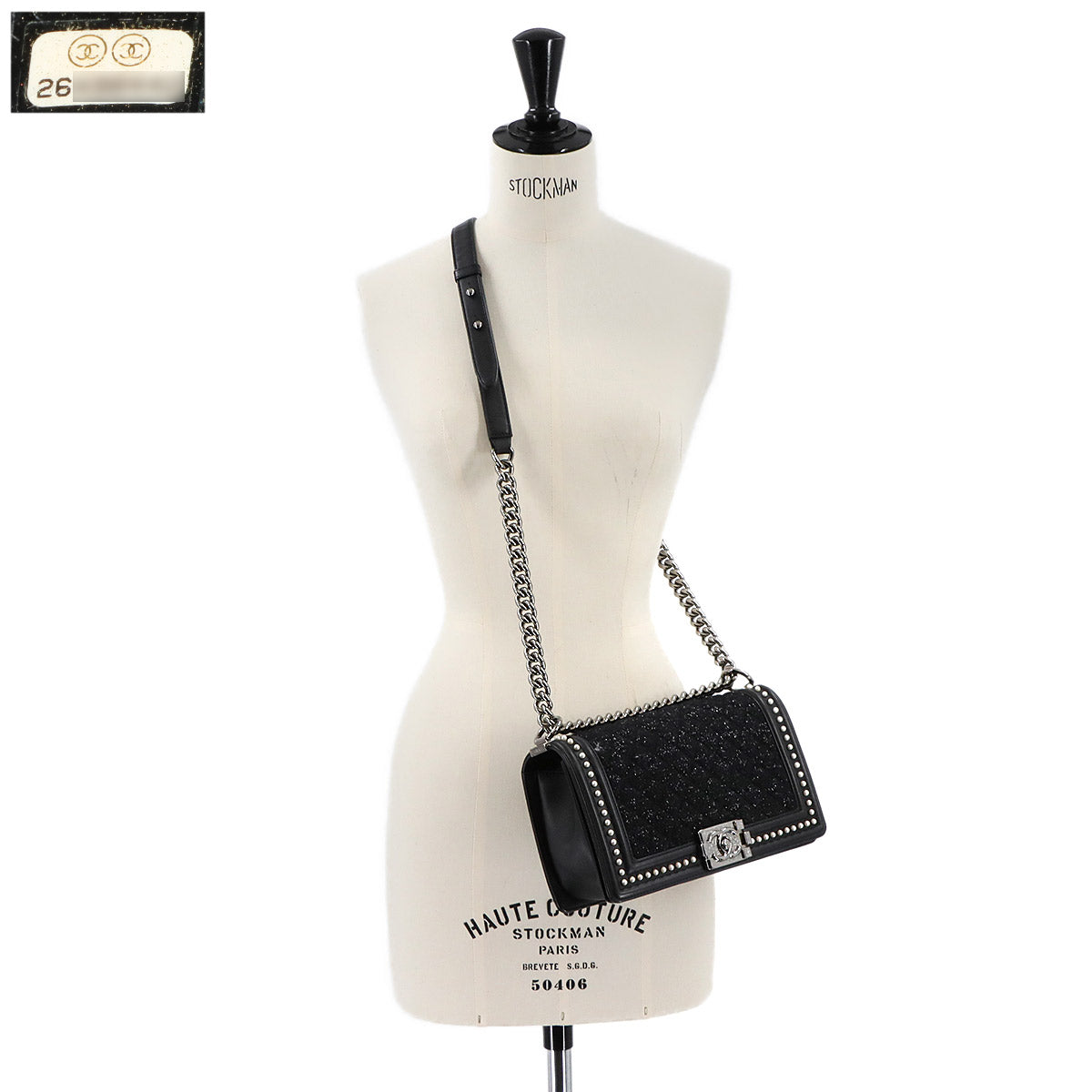 Boy Chanel Chain Shoulder Bag Tweed Leather Black A67086