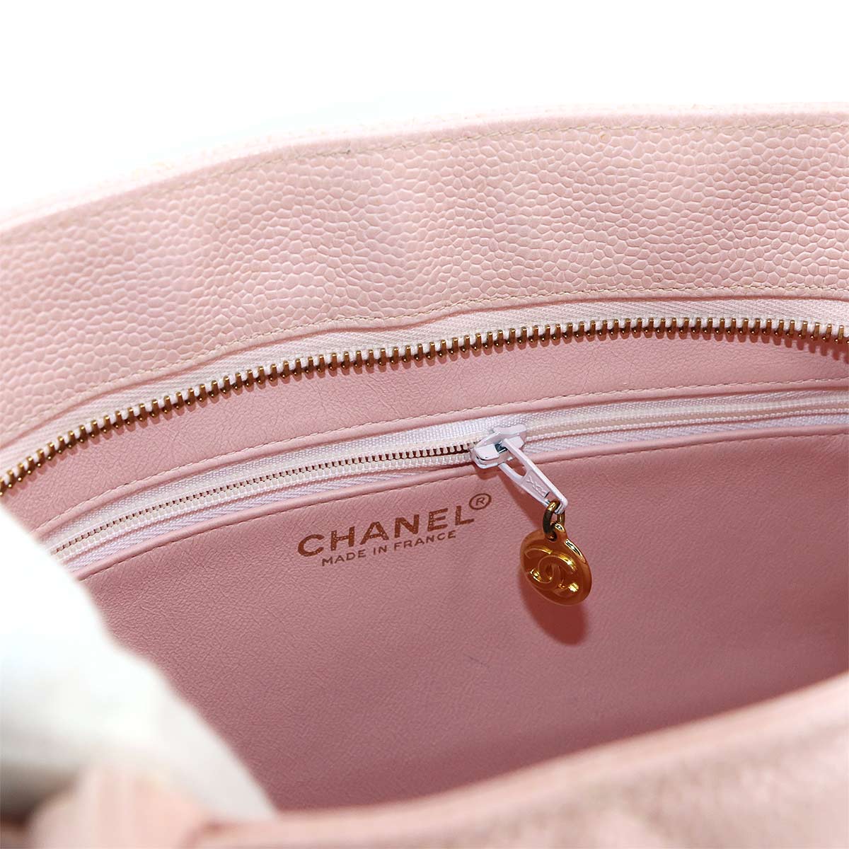 Medallion Tote Bag Caviar Skin Leather Pink A01804 Coco Logos