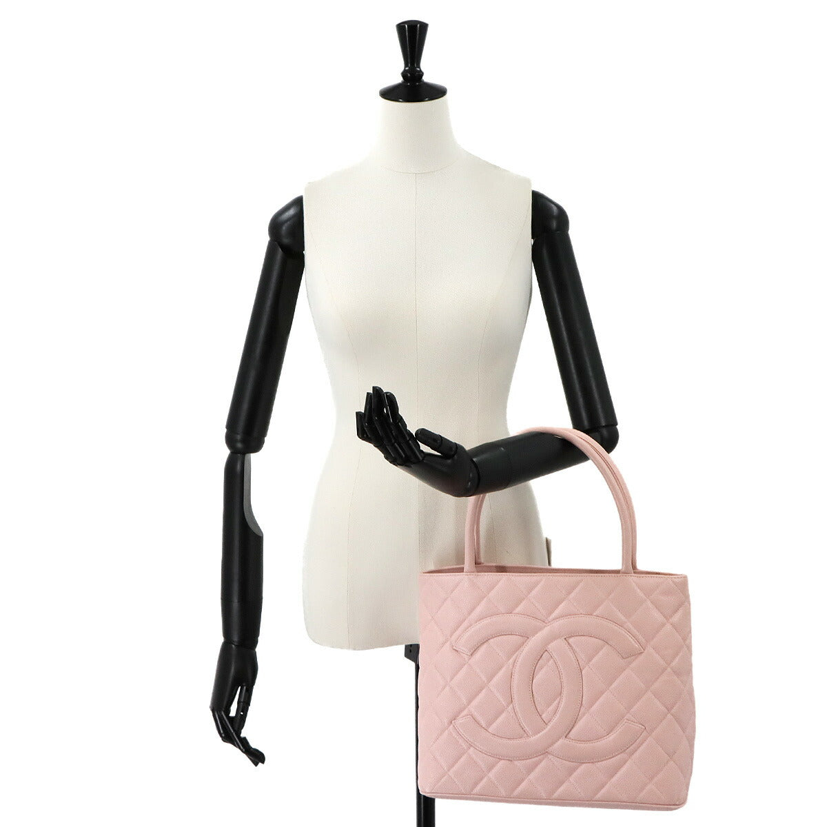 Medallion Tote Bag Caviar Skin Leather Pink A01804 Coco Logos