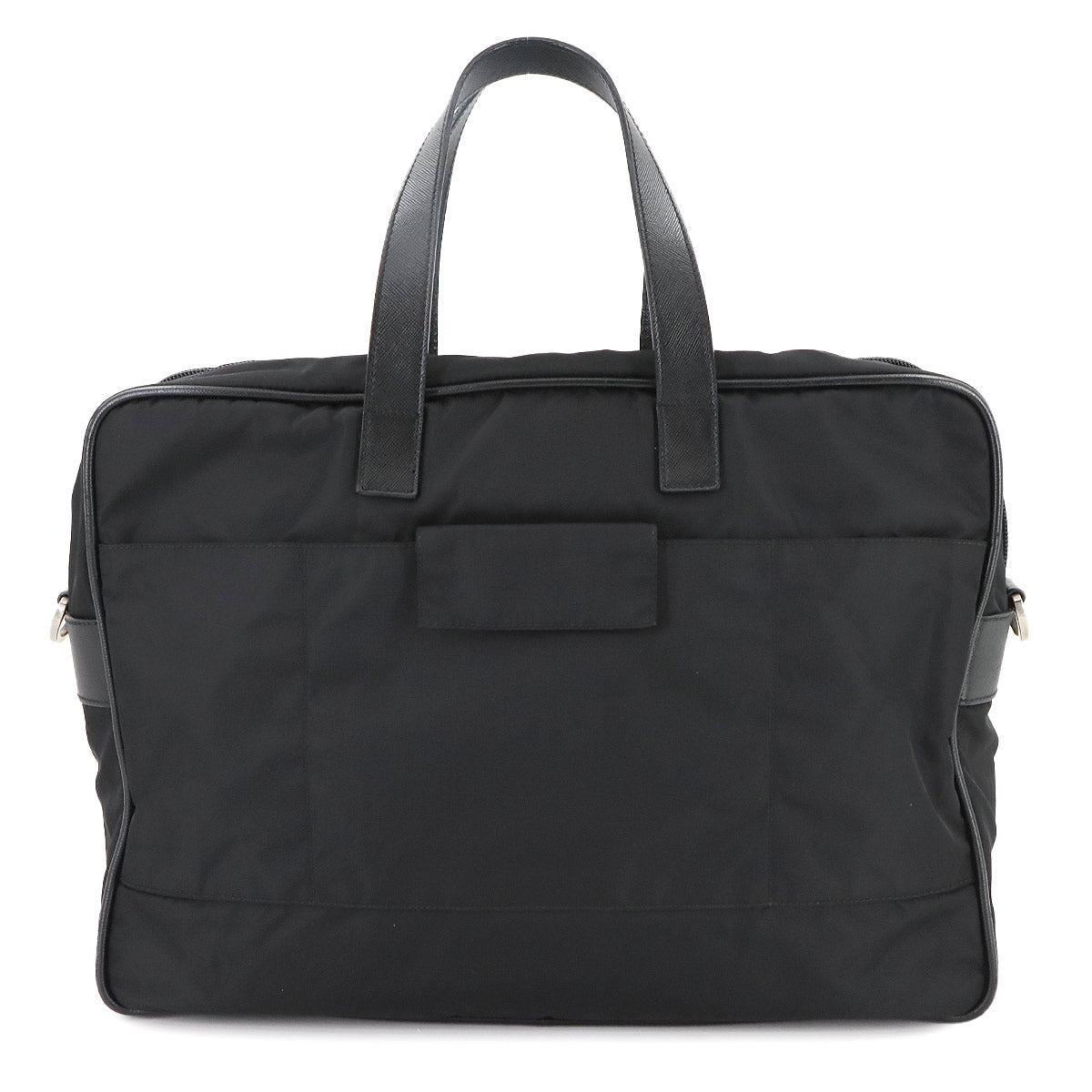 Briefcase Shoulder Bag Nylon Saffiano Leather Black V407S