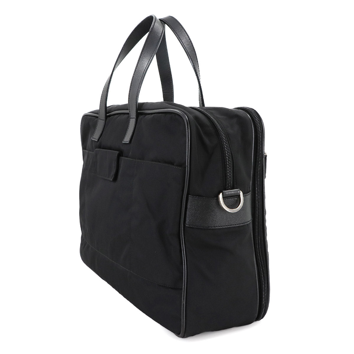 Briefcase Shoulder Bag Nylon Saffiano Leather Black V407S
