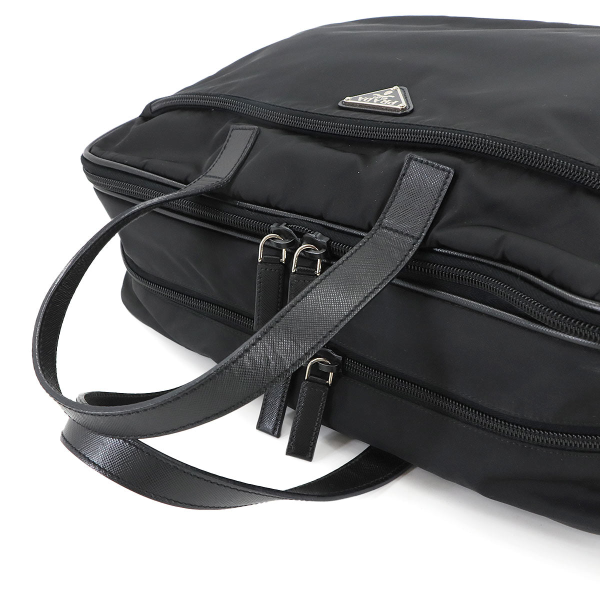 Briefcase Shoulder Bag Nylon Saffiano Leather Black V407S