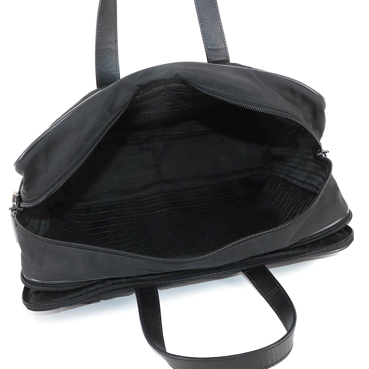 Briefcase Shoulder Bag Nylon Saffiano Leather Black V407S