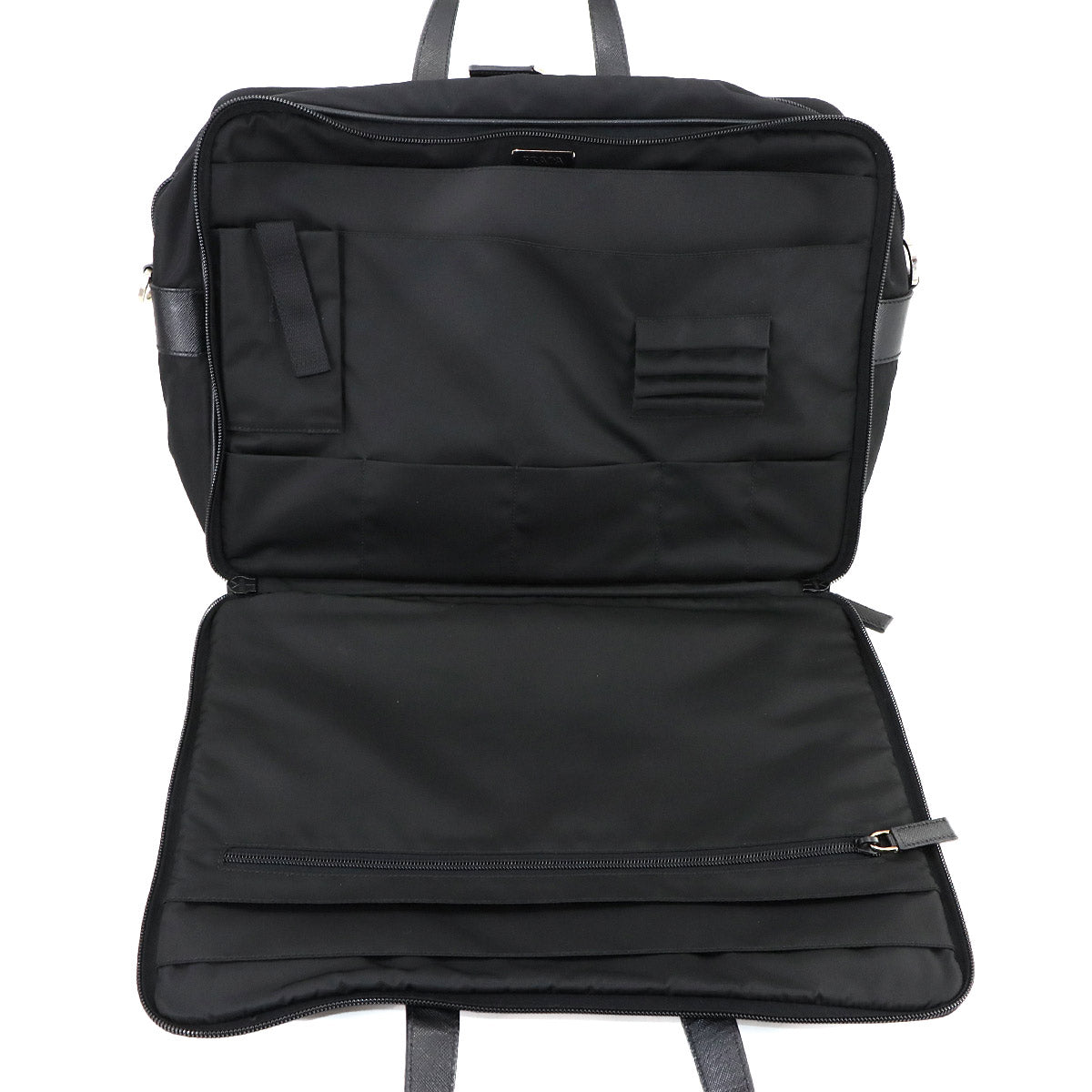 Briefcase Shoulder Bag Nylon Saffiano Leather Black V407S