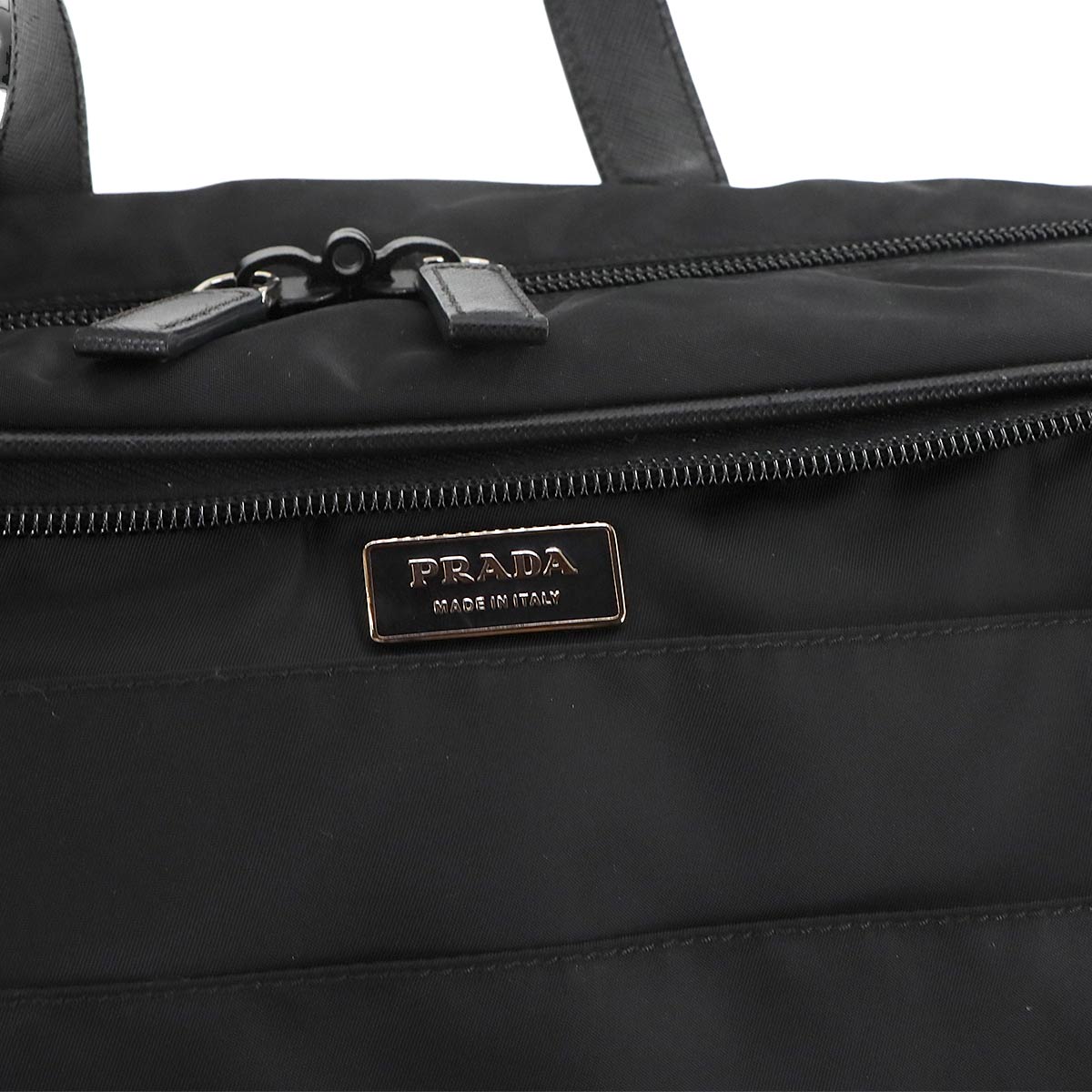 Briefcase Shoulder Bag Nylon Saffiano Leather Black V407S