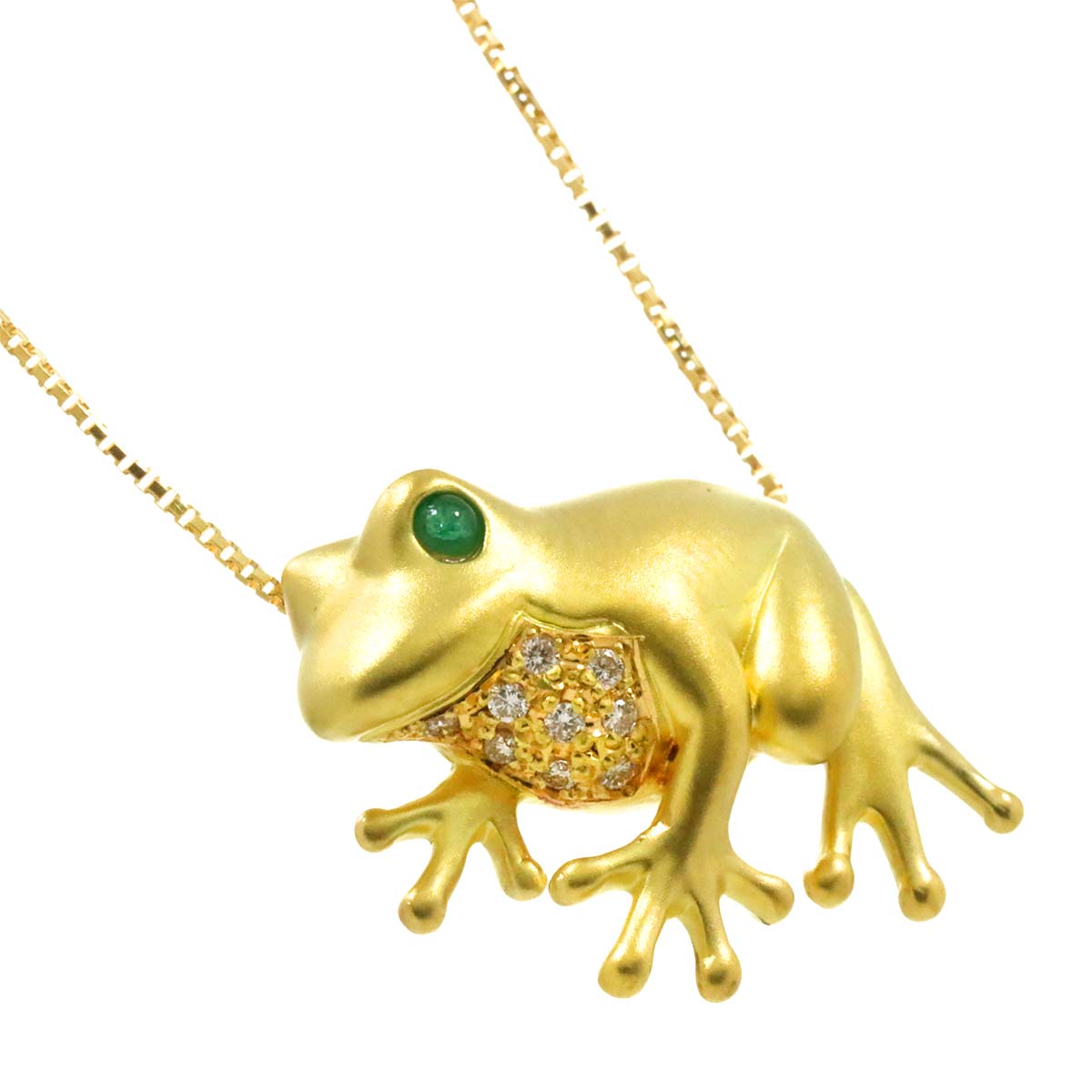 Diamond 0.06ct Emerald 0.04ct Necklace 18K Yellow Gold 750