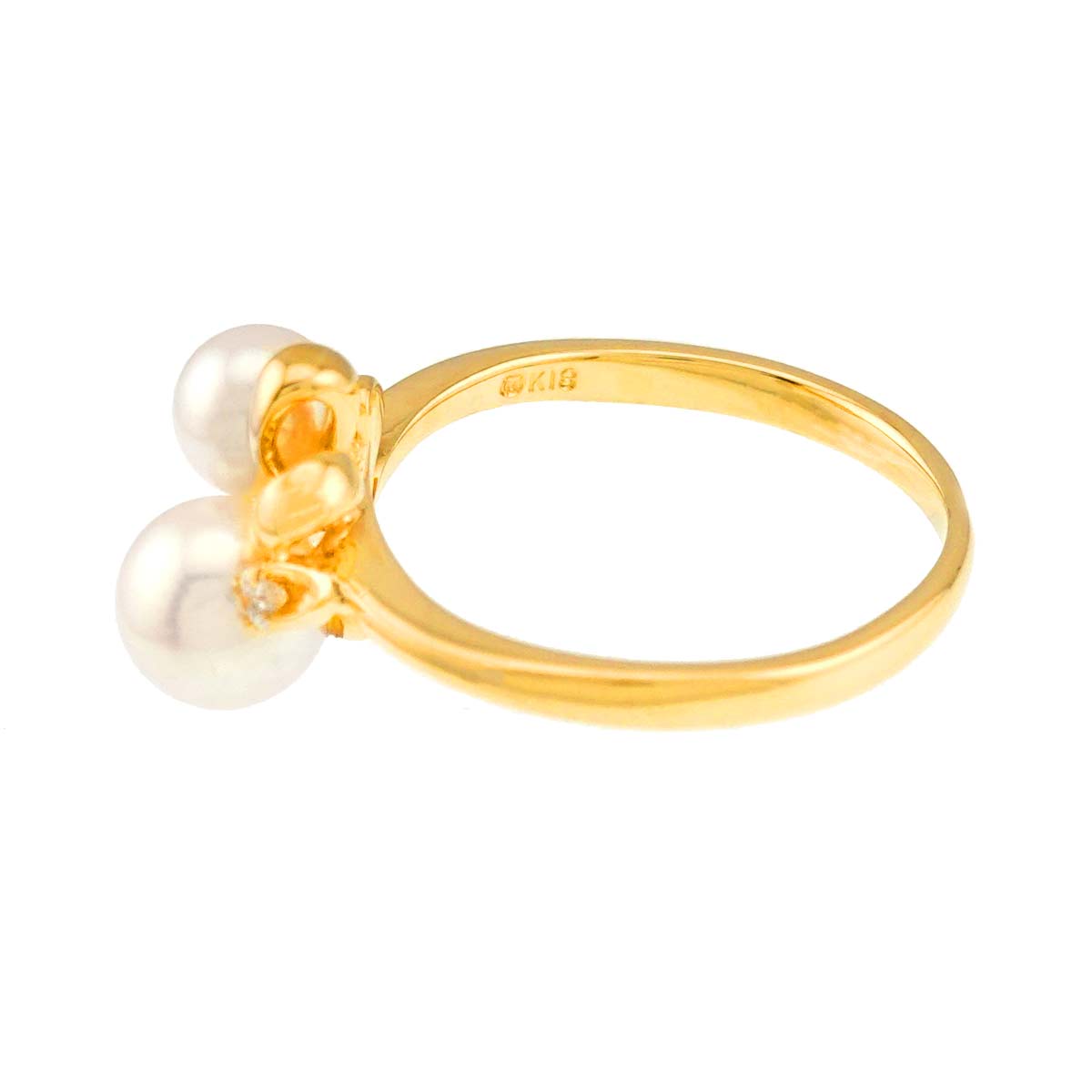 MIKIMOTO Akoya Pearl 5.7-4.6mm Diamond Ring 18K YG 750 size4.5(US)