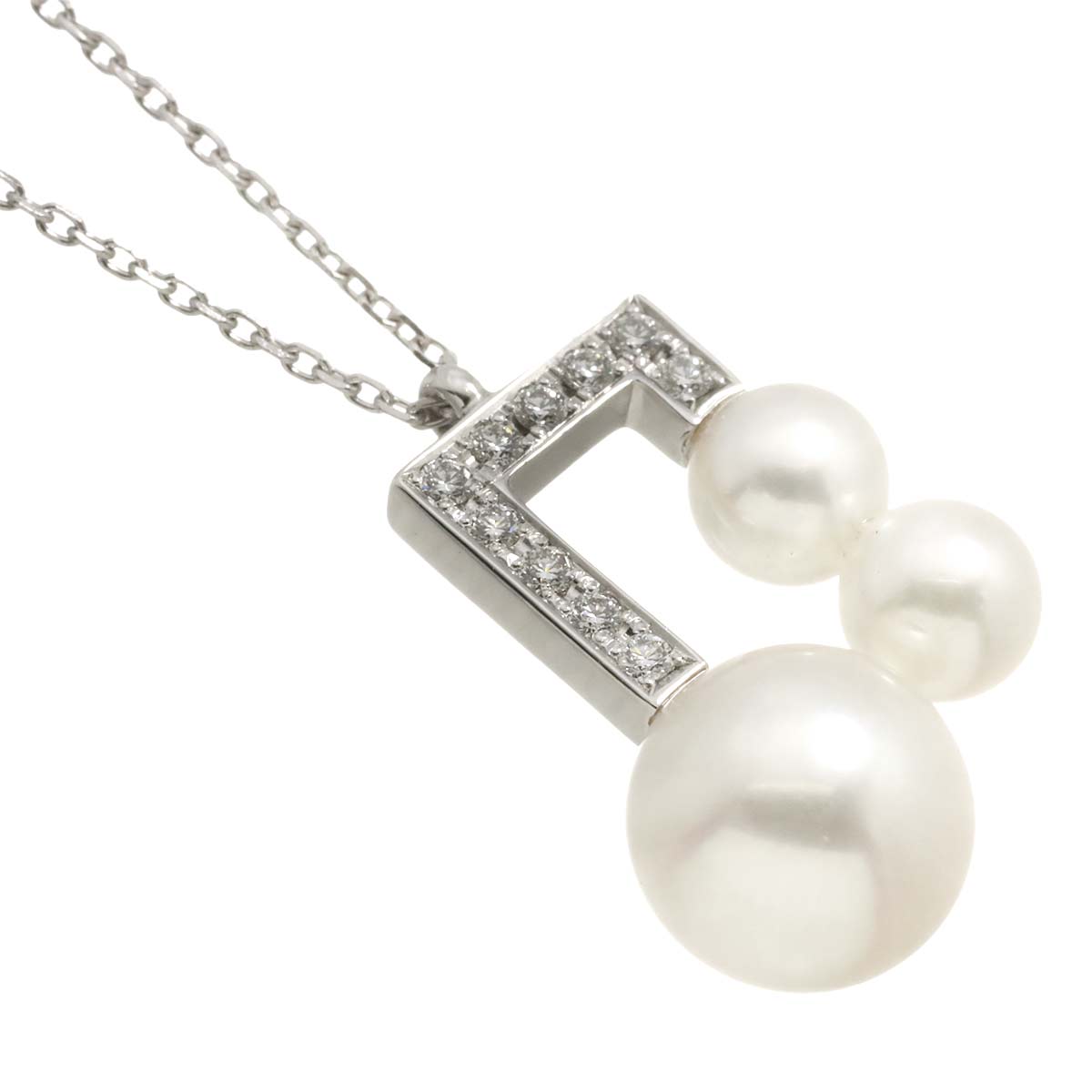 Balance Akoya Pearl 8.9-5.3mm Diamond 0.09ct Necklace 18K WG 750
