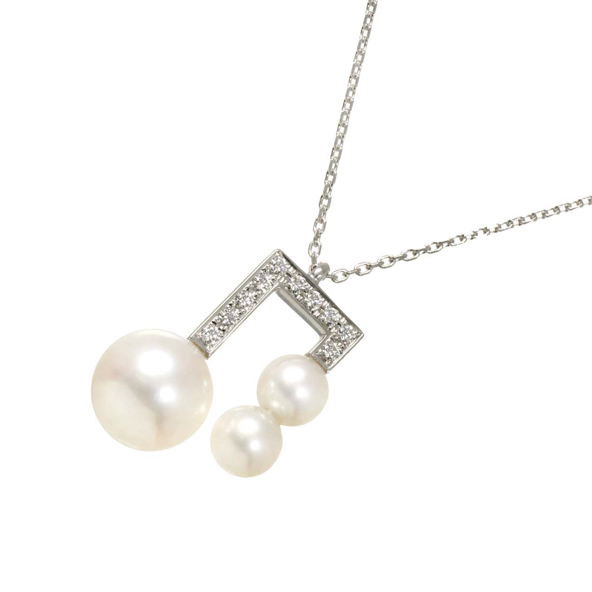 Balance Akoya Pearl 8.9-5.3mm Diamond 0.09ct Necklace 18K WG 750