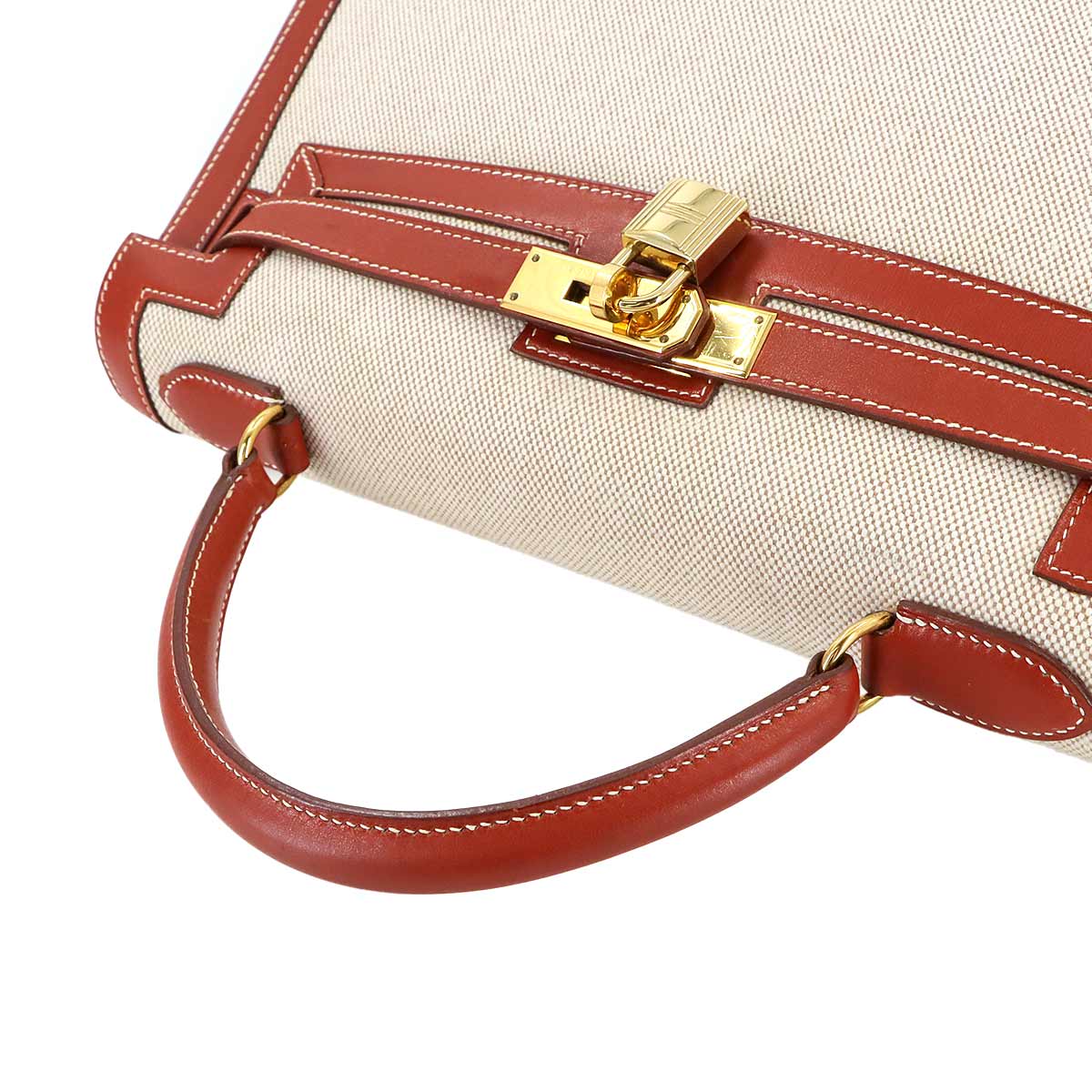 Kelly 32 Toile H Swift Natural Brique 2way Hand Shoulder Bag