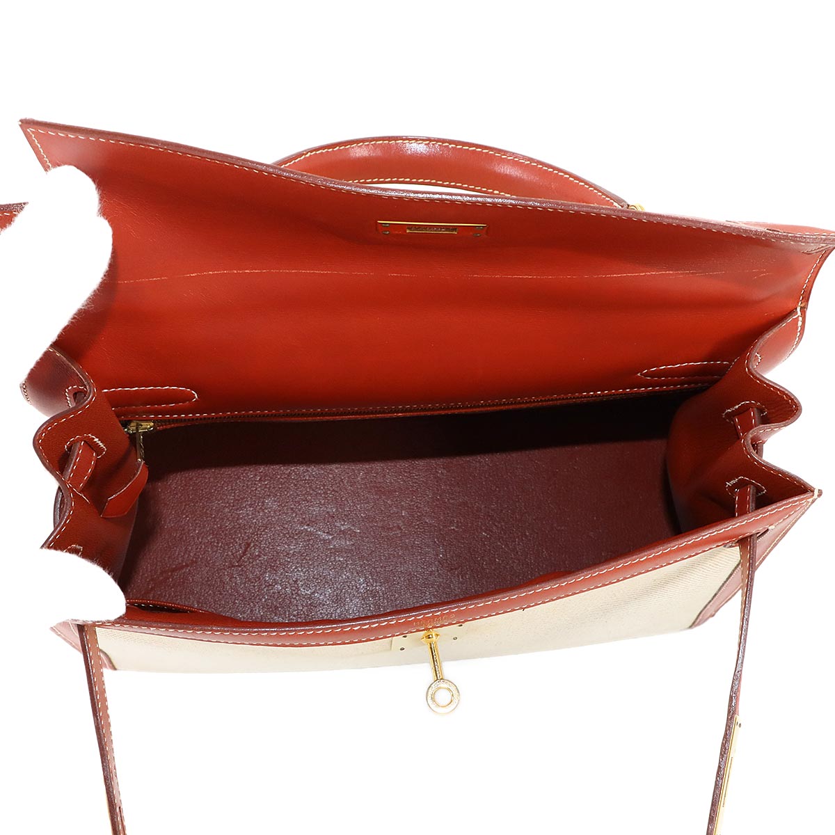 Kelly 32 Toile H Swift Natural Brique 2way Hand Shoulder Bag